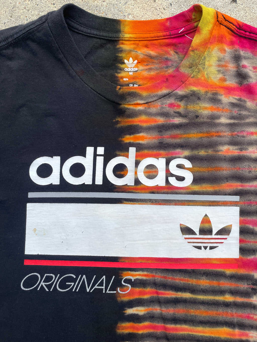 adidas Originals Pink, Orange, and Black Short Sleeve Tie Dye T-Shirt | Men's Medium