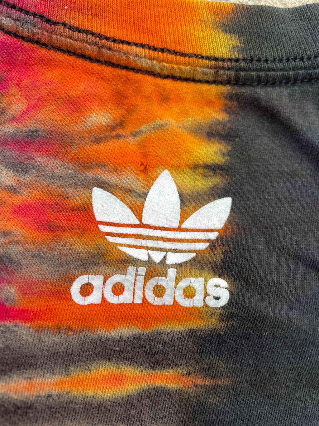 adidas Originals Pink, Orange, and Black Short Sleeve Tie Dye T-Shirt | Men's Medium