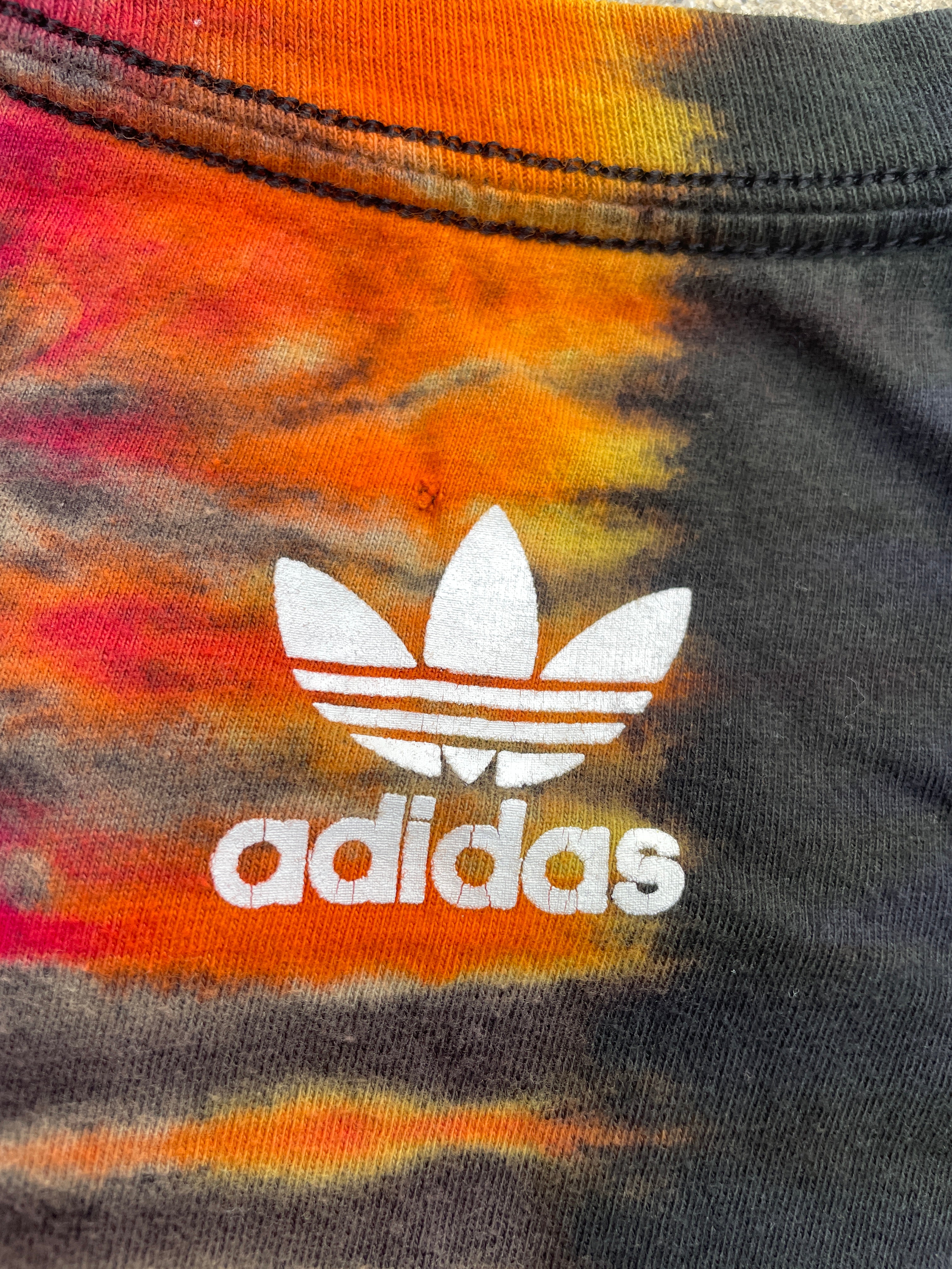 adidas Originals Pink, Orange, and Black Short Sleeve Tie Dye T-Shirt | Men's Medium