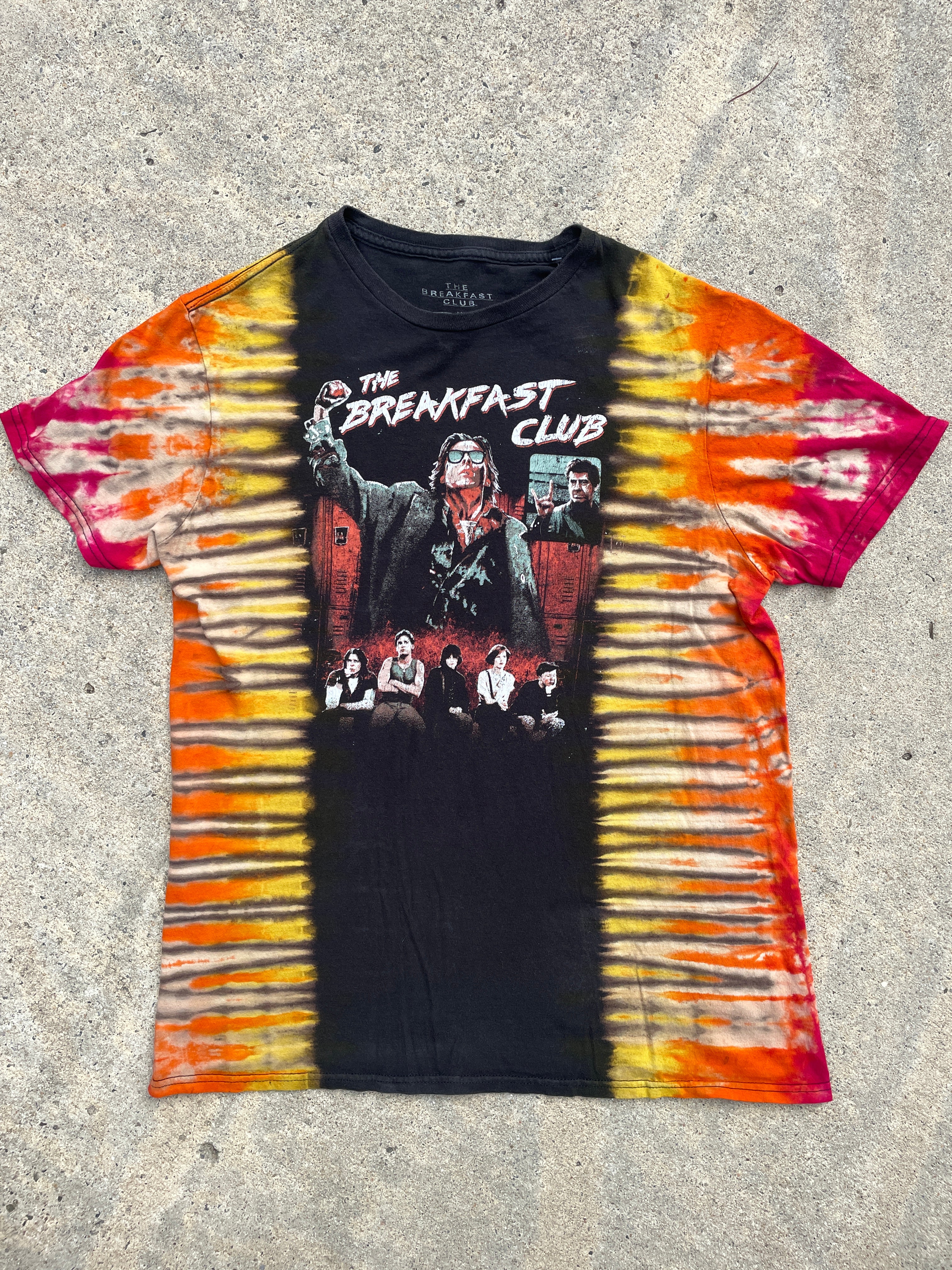 The Breakfast Club Pink, Orange, and Black Short Sleeve Tie Dye T-Shirt | Men's Medium