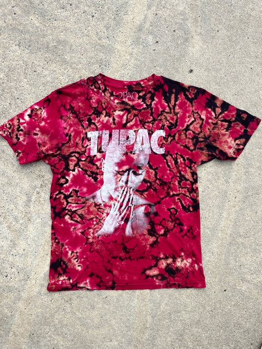 Tupac Shakur Red and Black Short Sleeve Tie Dye T-Shirt | Men's Medium