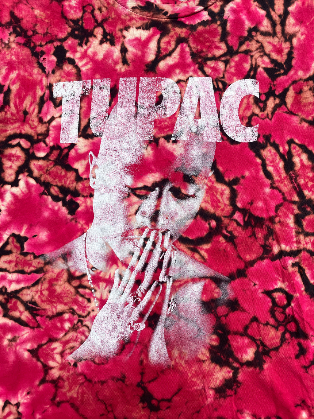 Tupac Shakur Red and Black Short Sleeve Tie Dye T-Shirt | Men's Medium