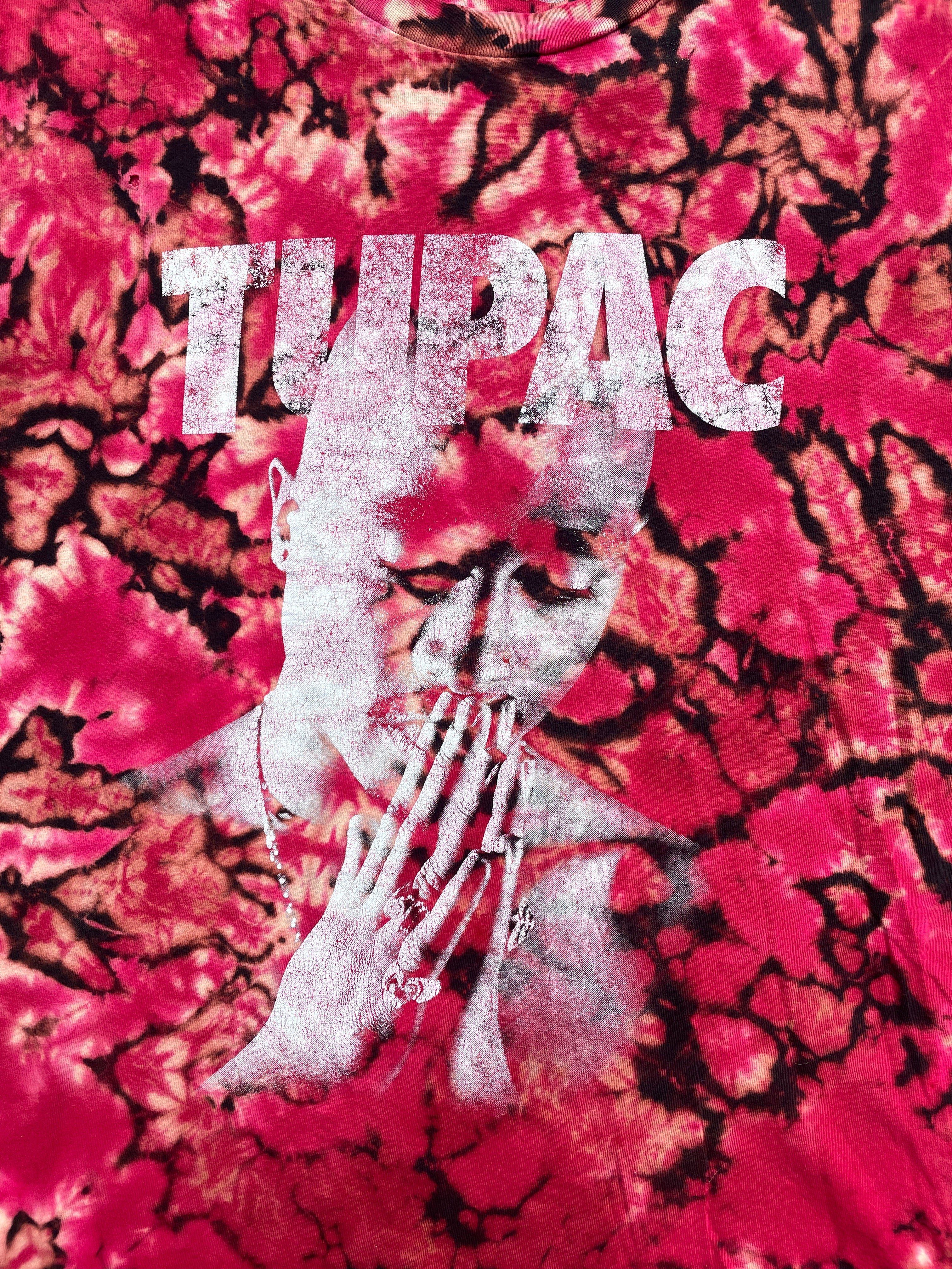 Tupac Shakur Red and Black Short Sleeve Tie Dye T-Shirt | Men's Medium