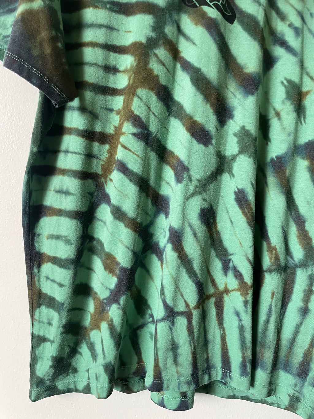 XL Men's Climbing Shoe Handmade Tie Dye T-Shirt | One-Of-a-Kind Upcycled Green and Brown Spiderweb Short Sleeve Shirt