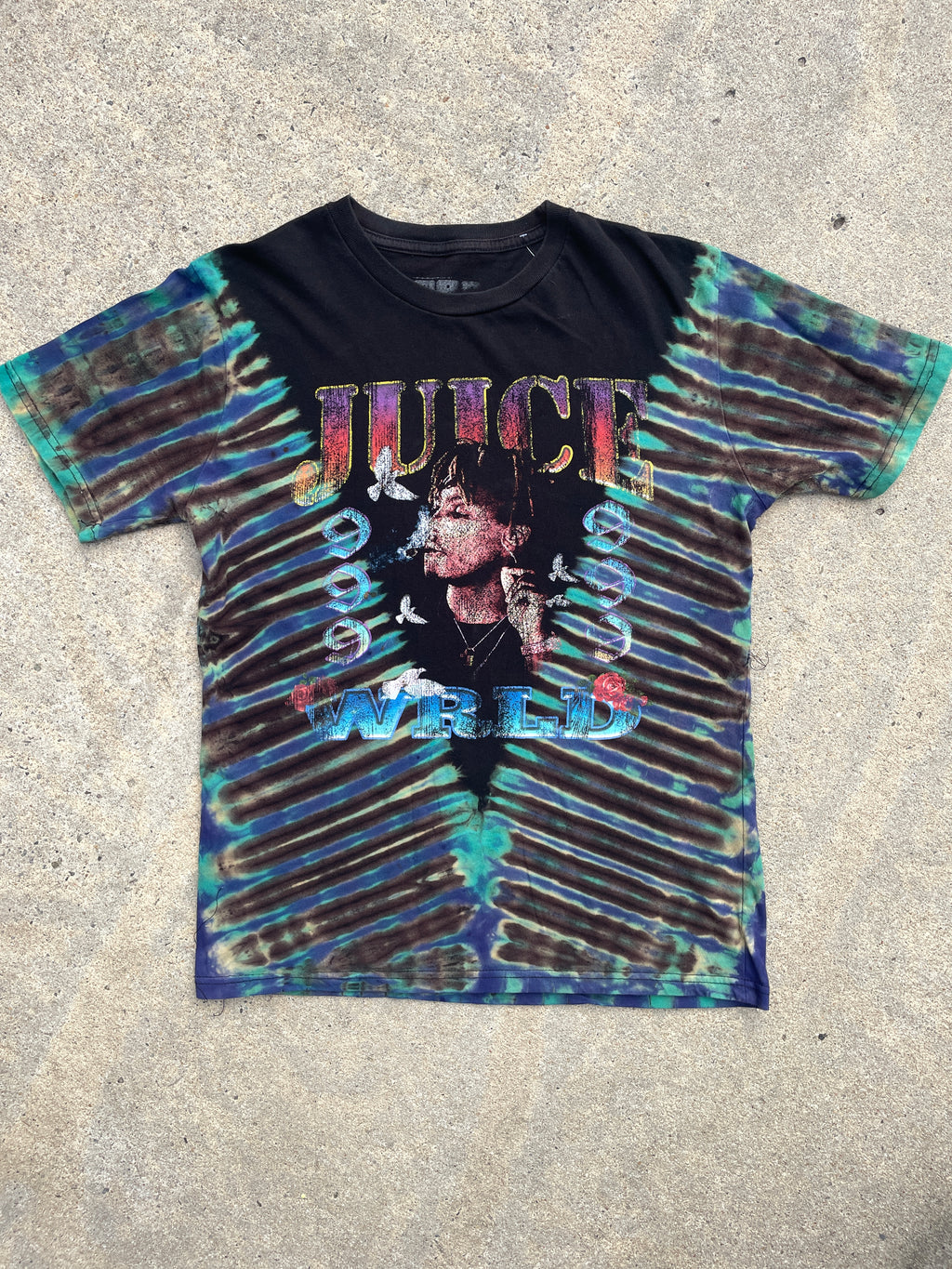 Juice World 999 Black and Blue Short Sleeve Tie Dye T-Shirt | Men's Medium