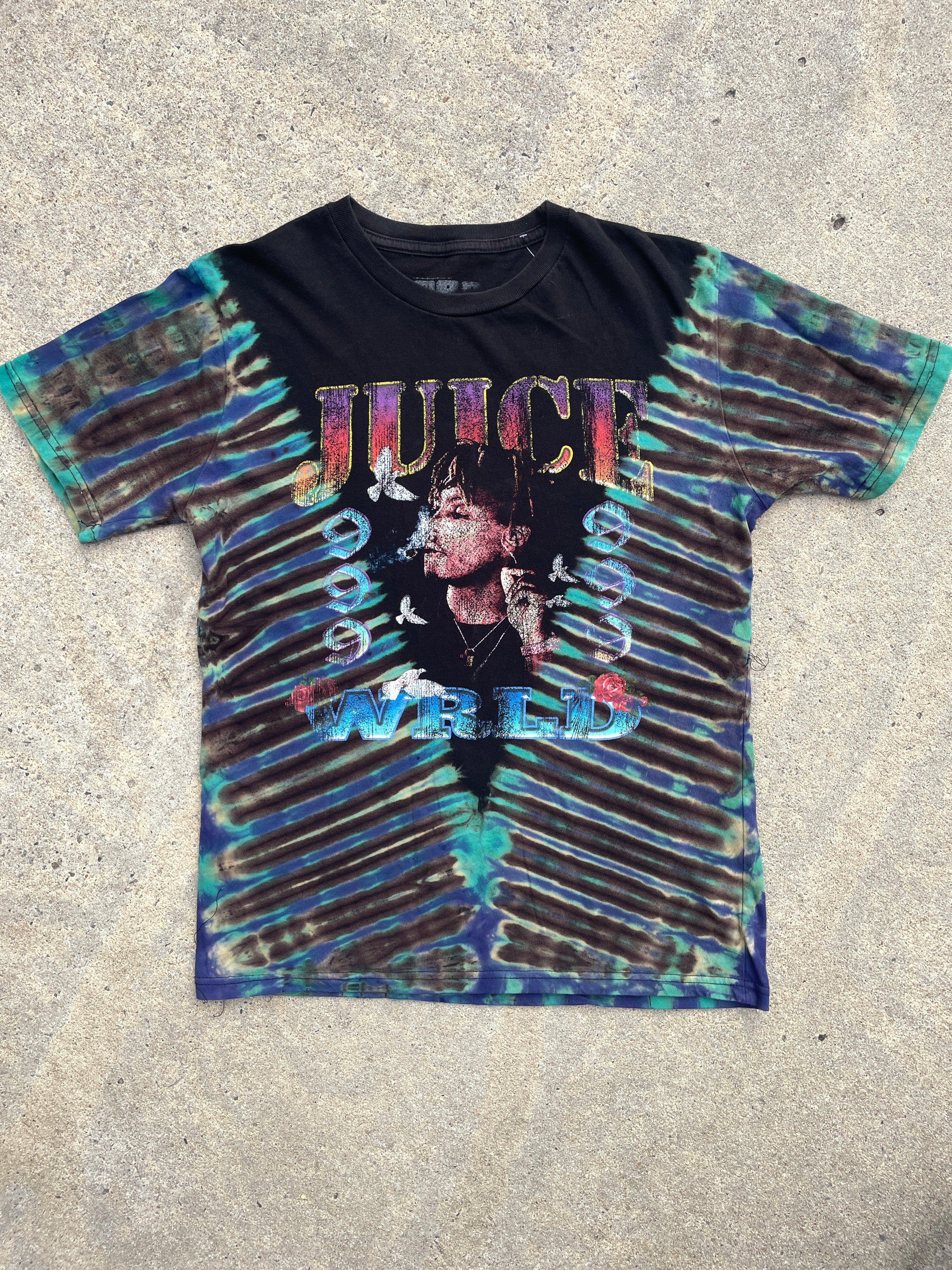 Juice World 999 Black and Blue Short Sleeve Tie Dye T-Shirt | Men's Medium