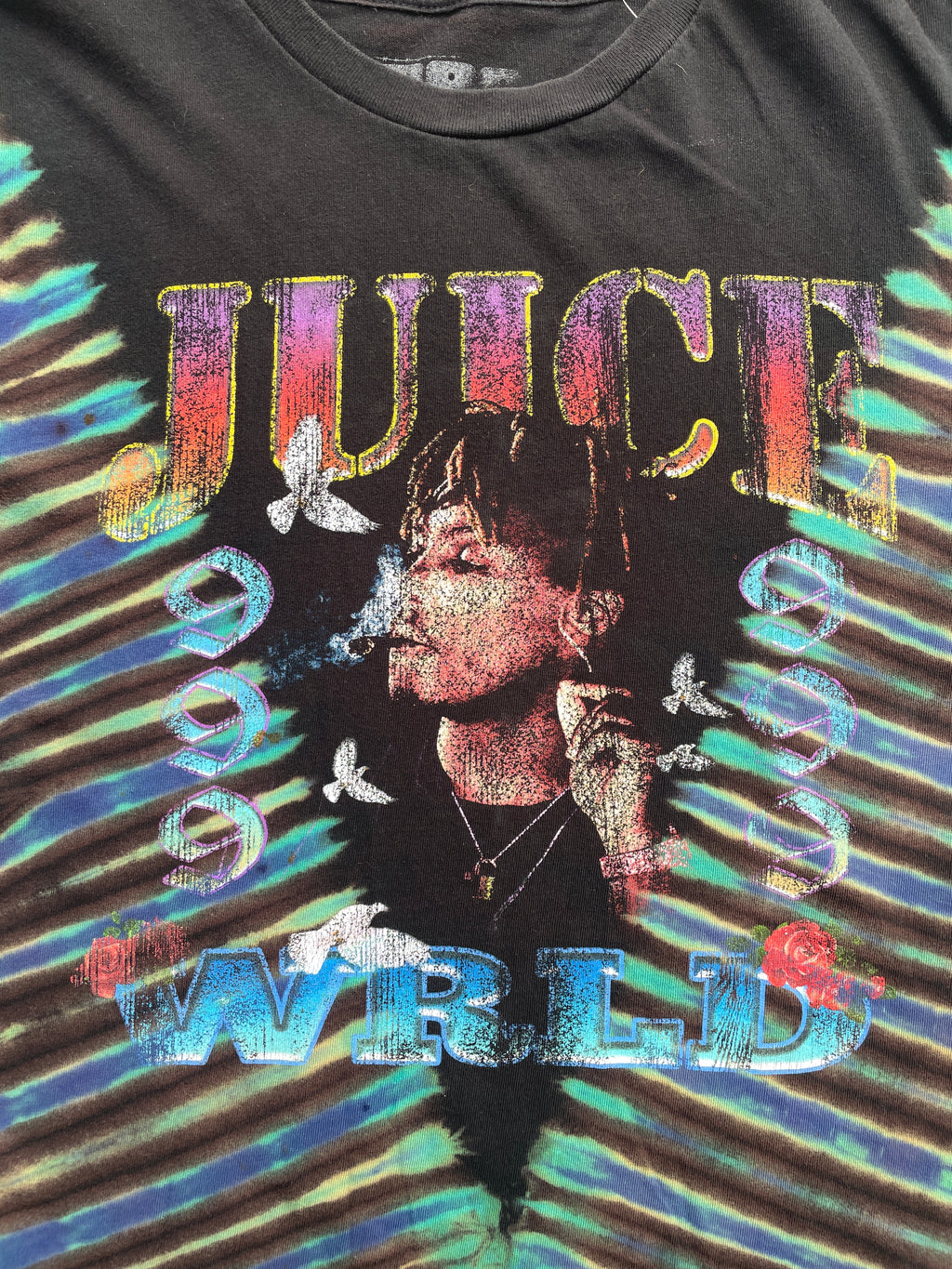 Juice World 999 Black and Blue Short Sleeve Tie Dye T-Shirt | Men's Medium