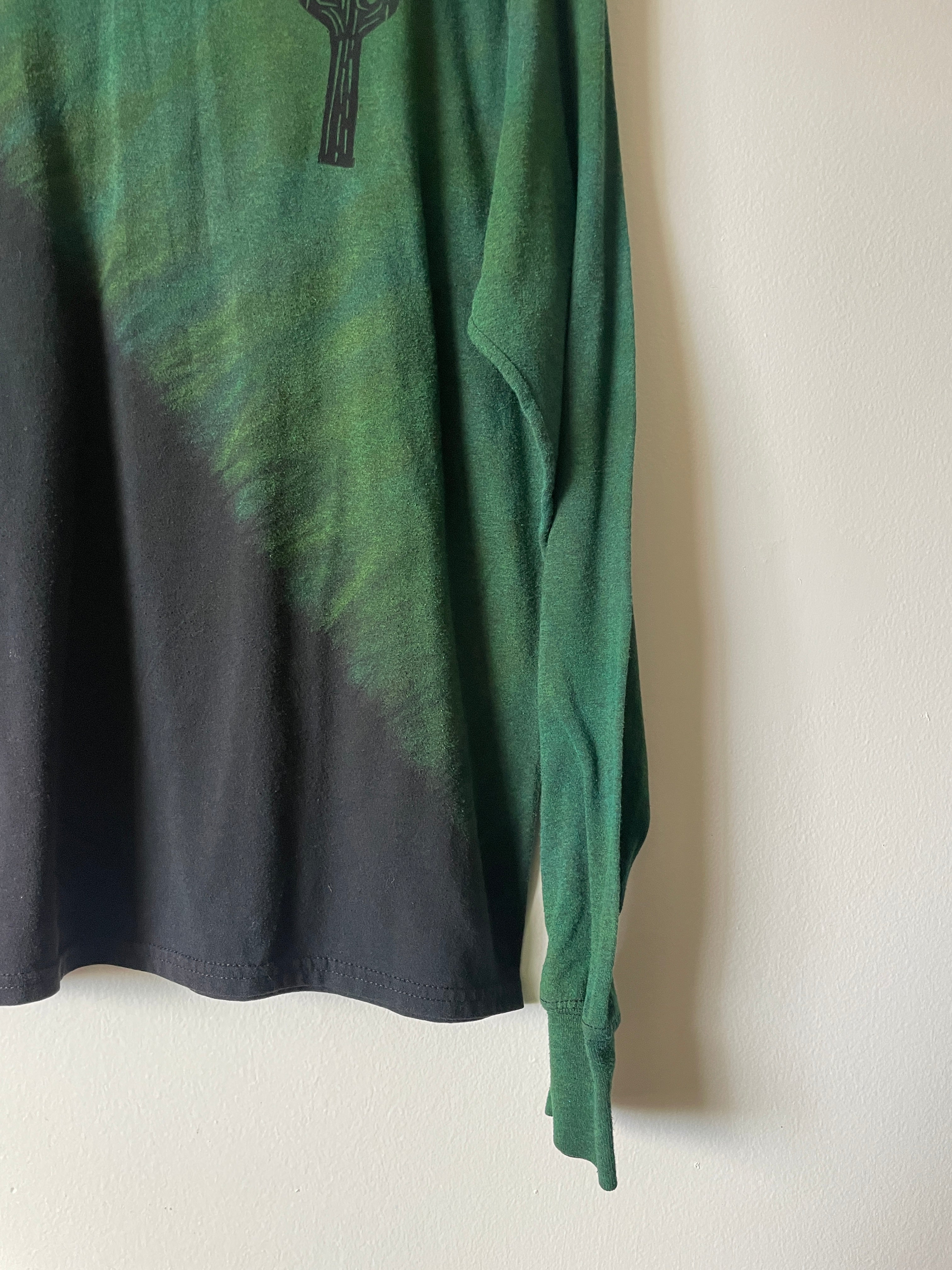 Large Men's Saguaro Cactus Handmade Reverse Tie Dye T-Shirt | One-Of-a-Kind Upcycled Black and Green Short Sleeve Shirt