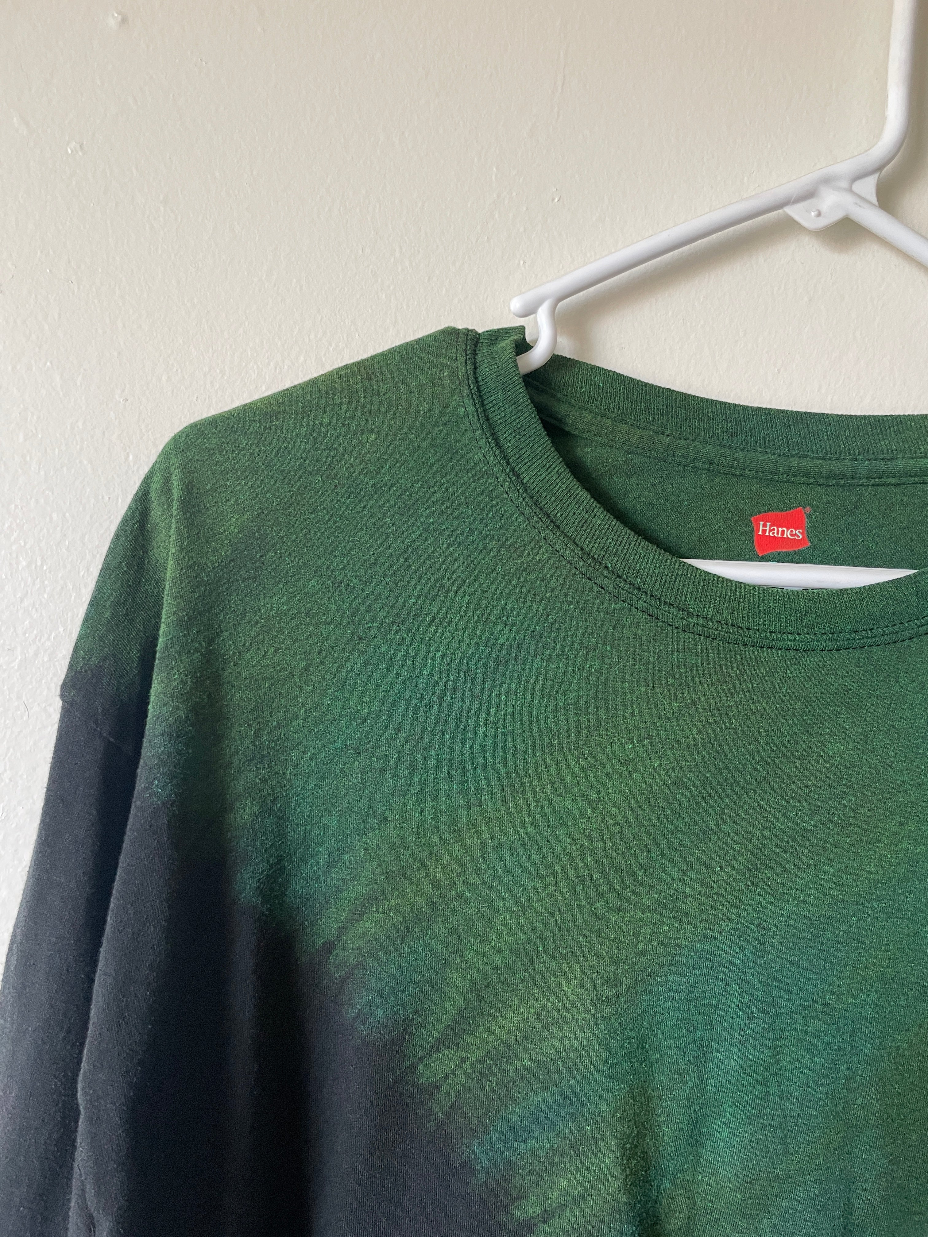 Large Men's Saguaro Cactus Handmade Reverse Tie Dye T-Shirt | One-Of-a-Kind Upcycled Black and Green Short Sleeve Shirt