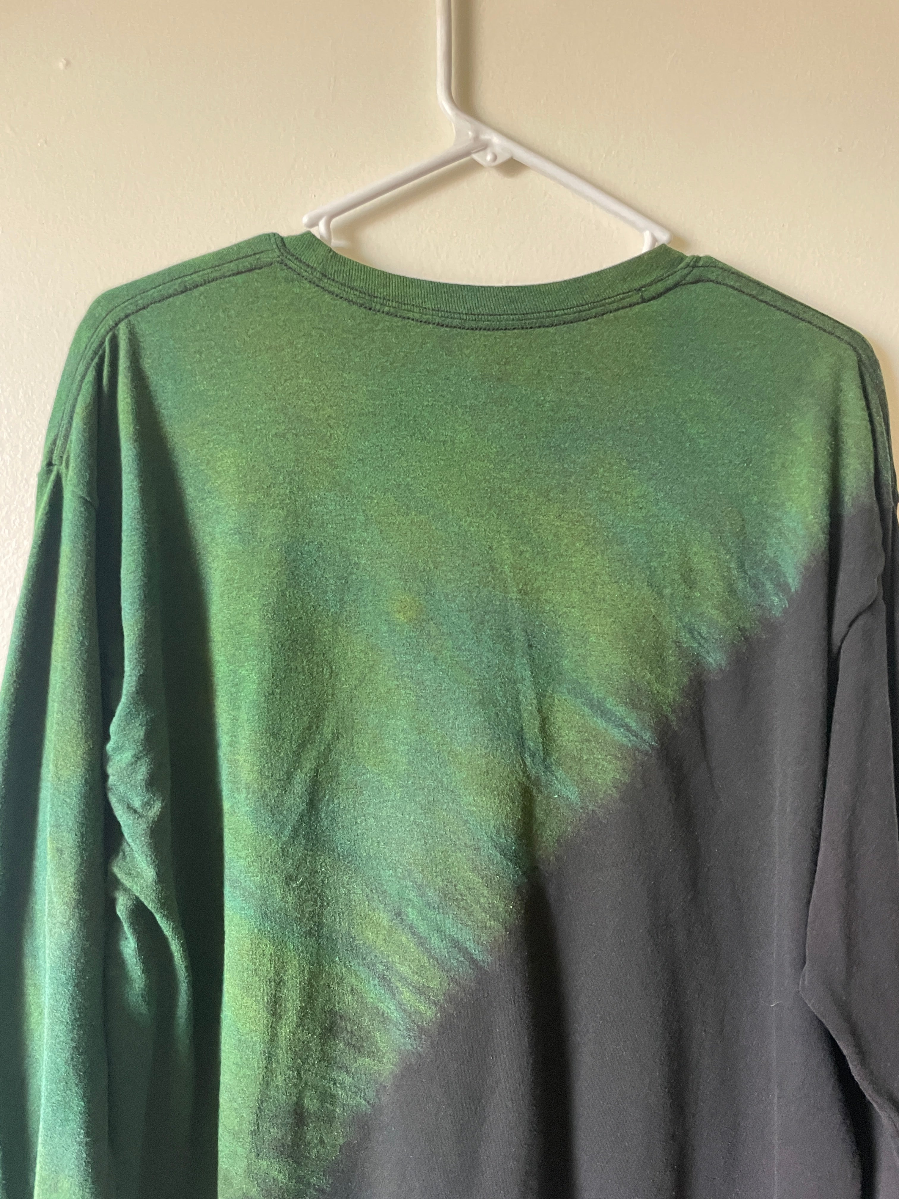 Large Men's Saguaro Cactus Handmade Reverse Tie Dye T-Shirt | One-Of-a-Kind Upcycled Black and Green Short Sleeve Shirt