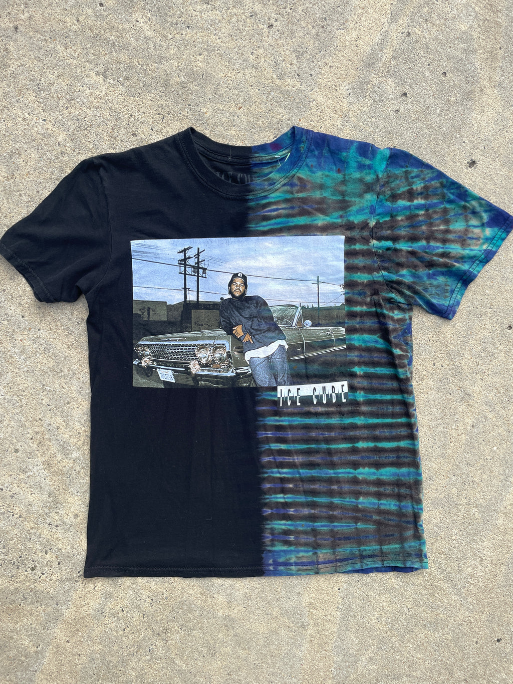 Ice Cube Low Rider Black and Blue Short Sleeve Tie Dye T-Shirt | Men's Medium