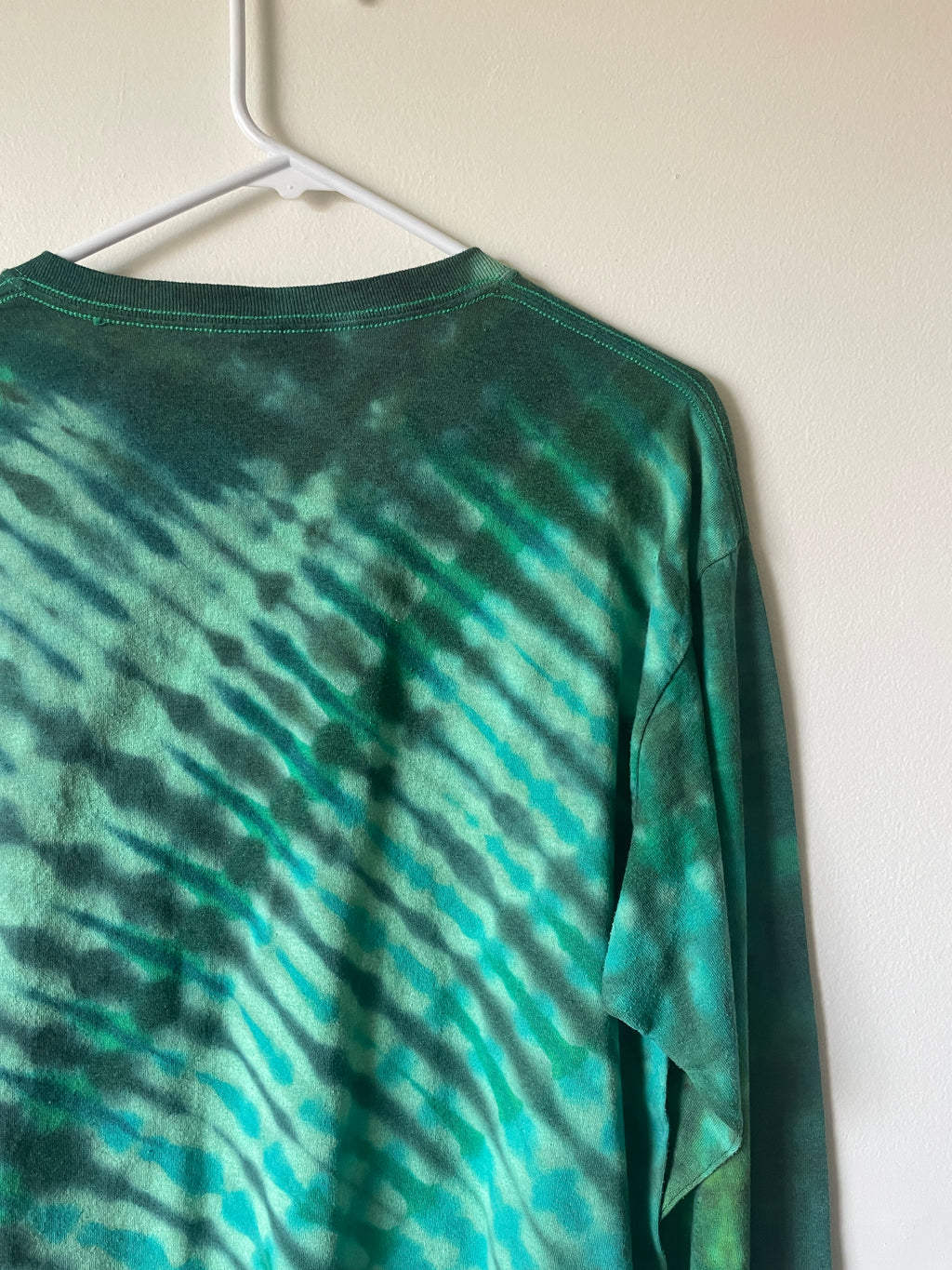 Large Men's Saguaro Cactus Handmade Reverse Tie Dye T-Shirt | One-Of-a-Kind Upcycled Green and Black Long Sleeve Shirt