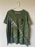 Large Men's Saguaro Cactus Handmade Reverse Tie Dye T-Shirt | One-Of-a-Kind Upcycled Green and Black Short Sleeve Shirt