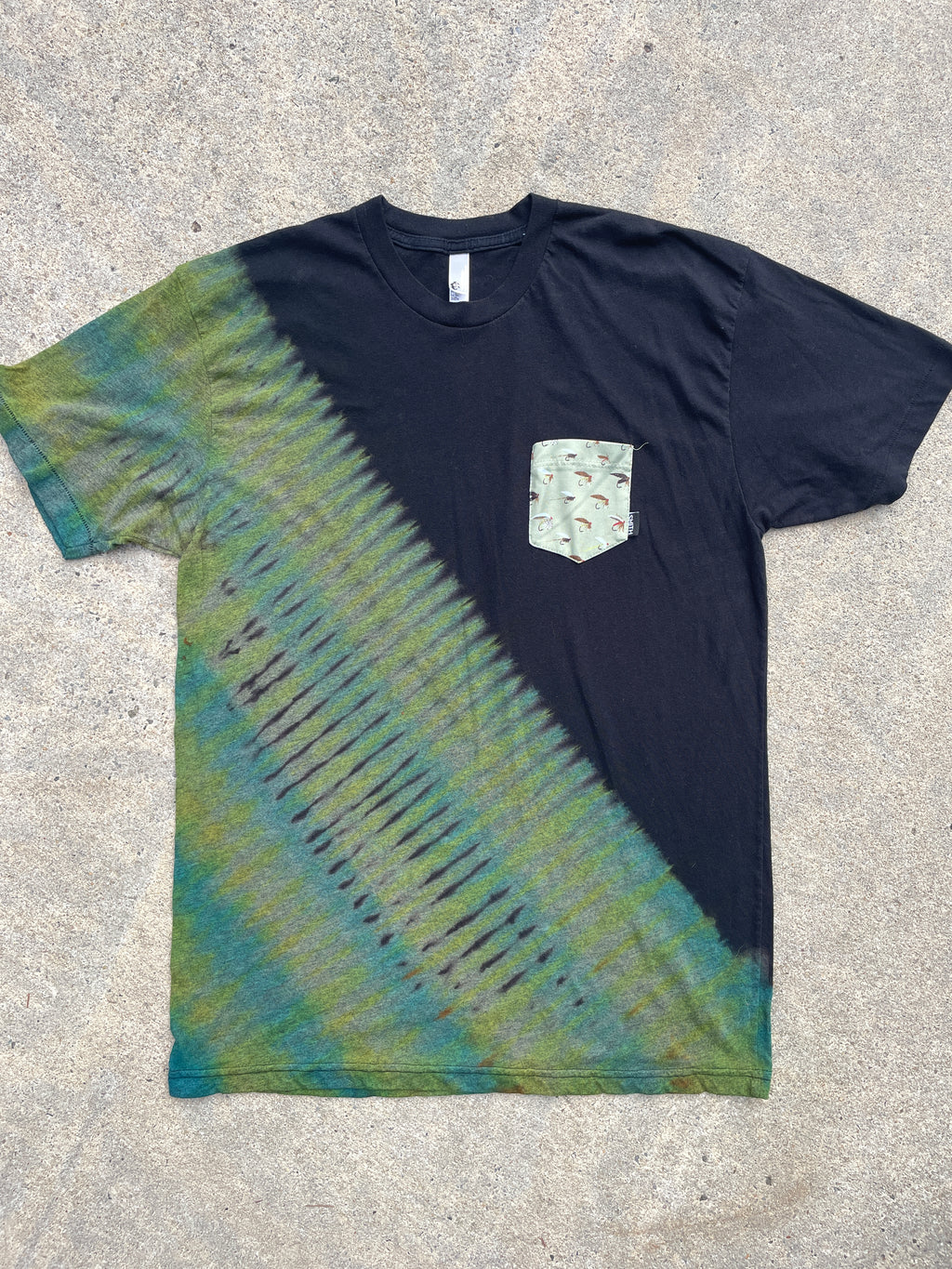 Smith Fly Ties Black and Green Short Sleeve Tie Dye T-Shirt | Men's Large