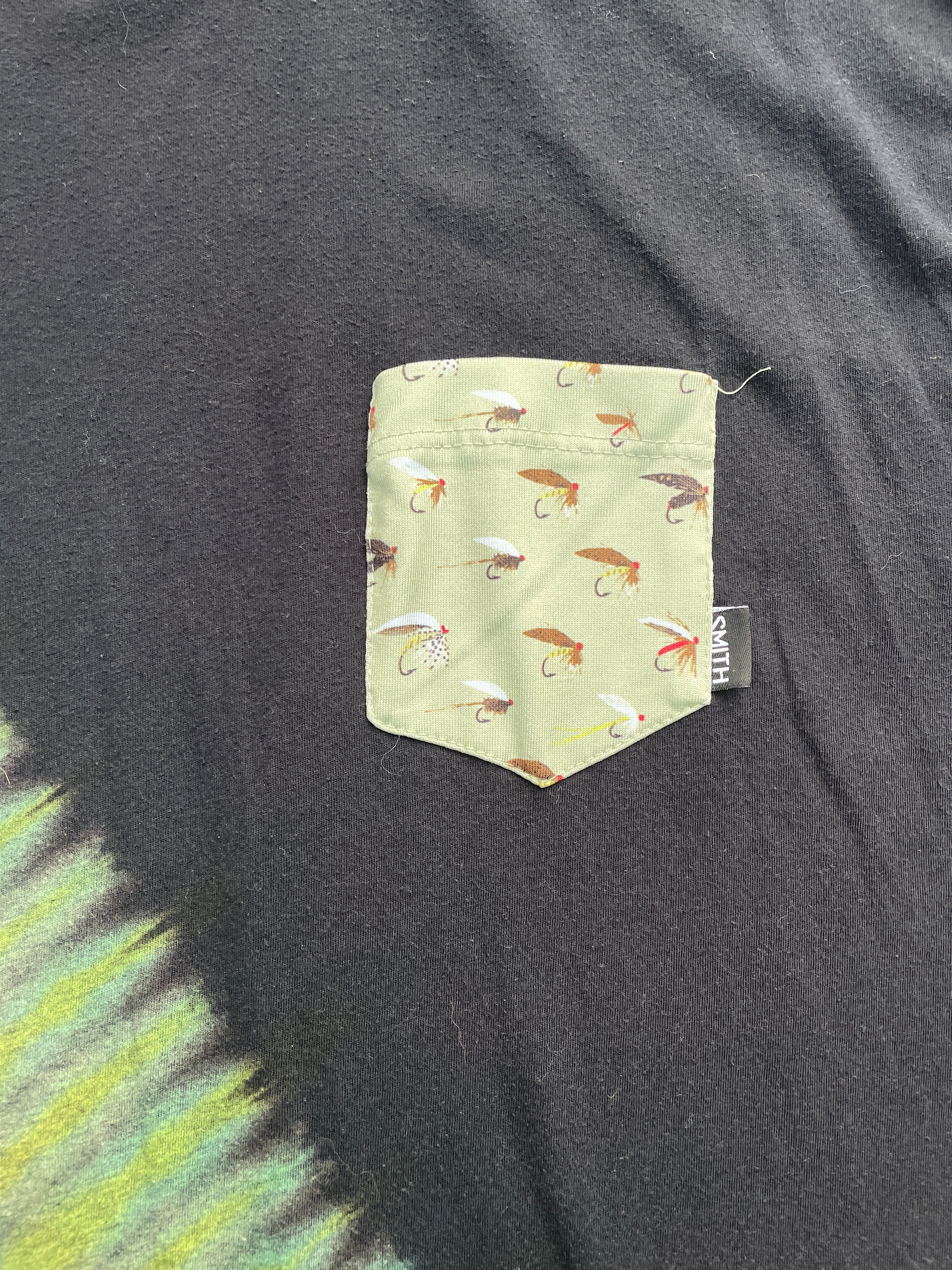 Smith Fly Ties Black and Green Short Sleeve Tie Dye T-Shirt | Men's Large