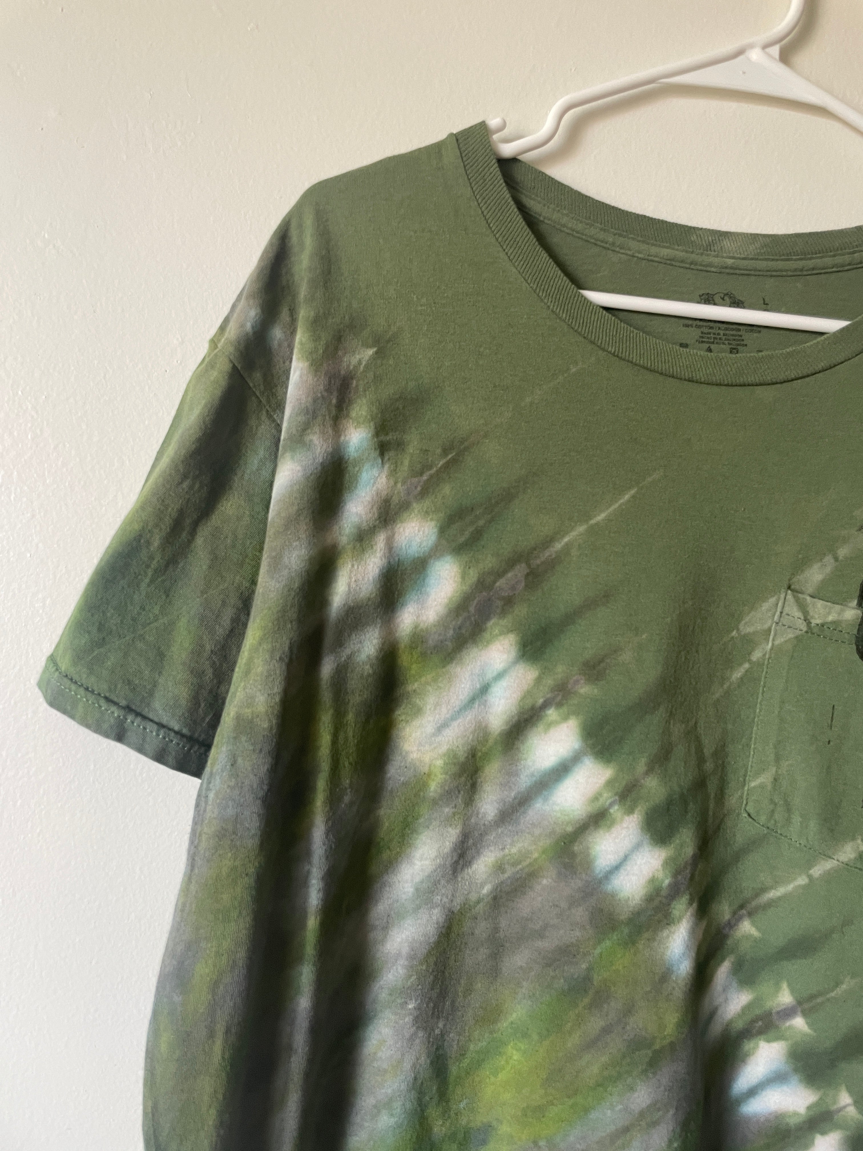 Large Men's Saguaro Cactus Handmade Reverse Tie Dye T-Shirt | One-Of-a-Kind Upcycled Green and Black Short Sleeve Shirt