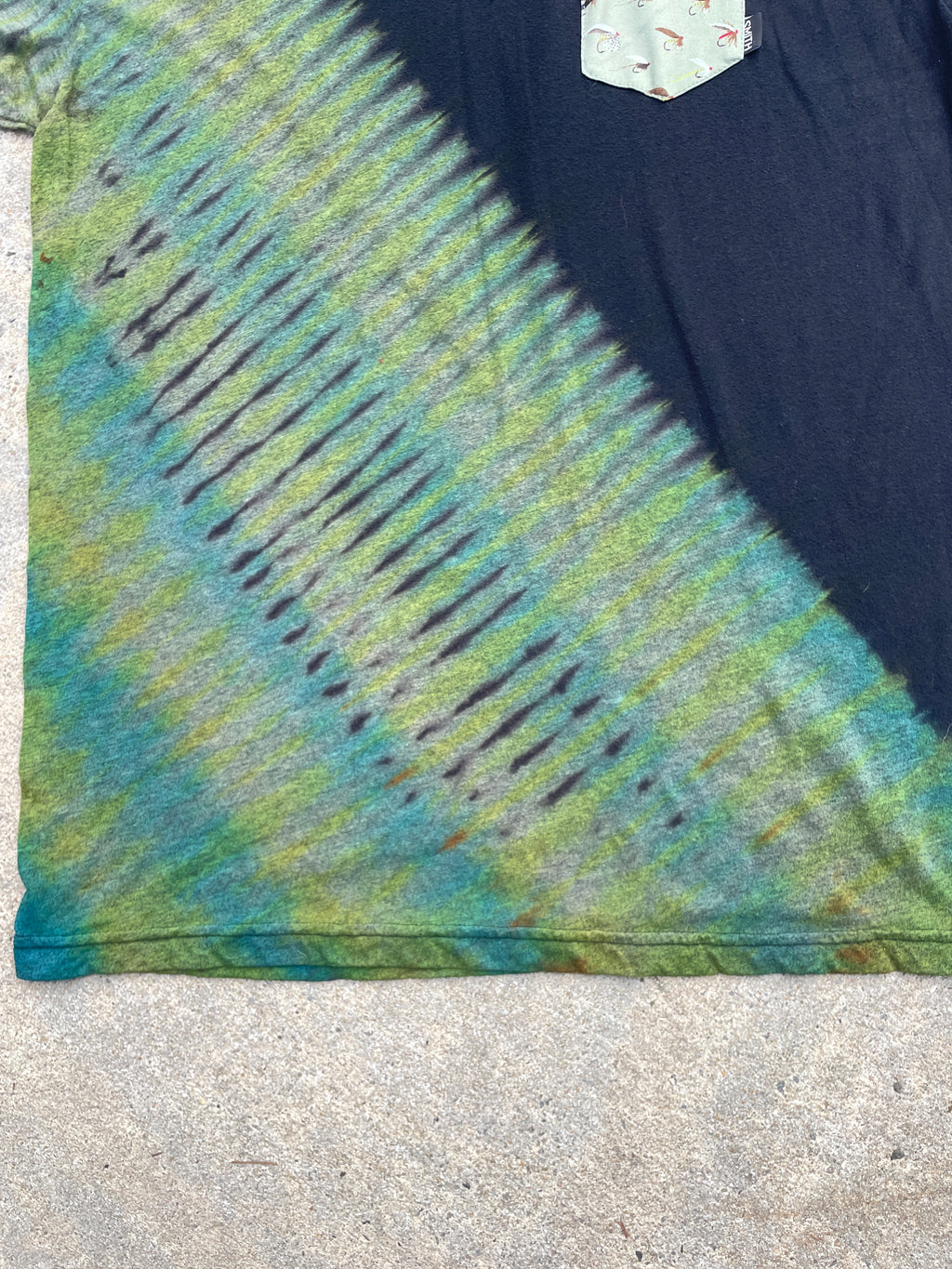 Smith Fly Ties Black and Green Short Sleeve Tie Dye T-Shirt | Men's Large