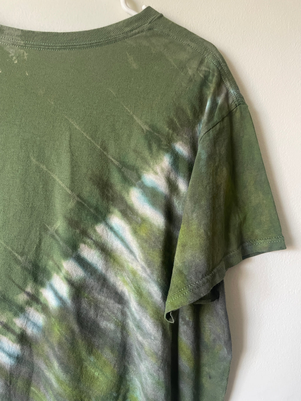 Large Men's Saguaro Cactus Handmade Reverse Tie Dye T-Shirt | One-Of-a-Kind Upcycled Green and Black Short Sleeve Shirt