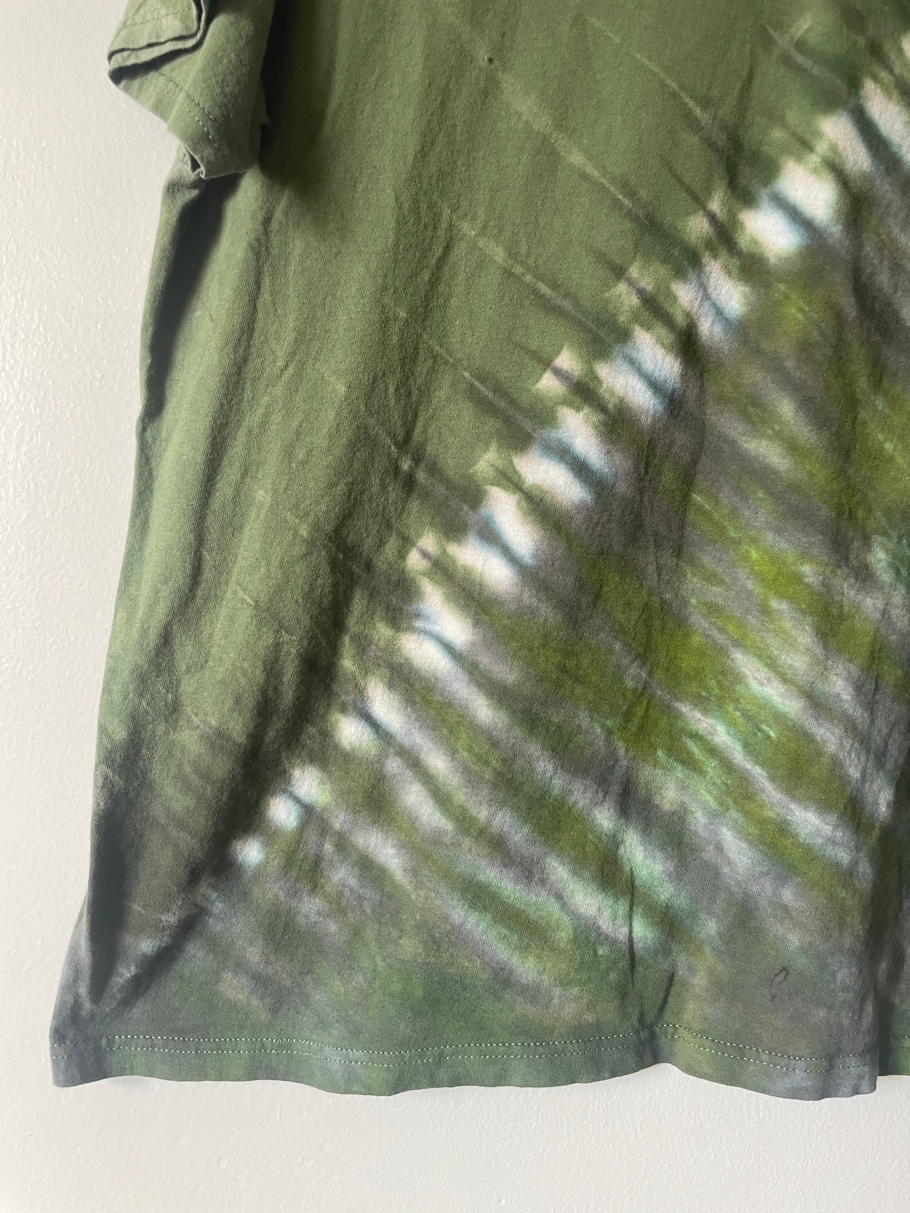 Large Men's Saguaro Cactus Handmade Reverse Tie Dye T-Shirt | One-Of-a-Kind Upcycled Green and Black Short Sleeve Shirt