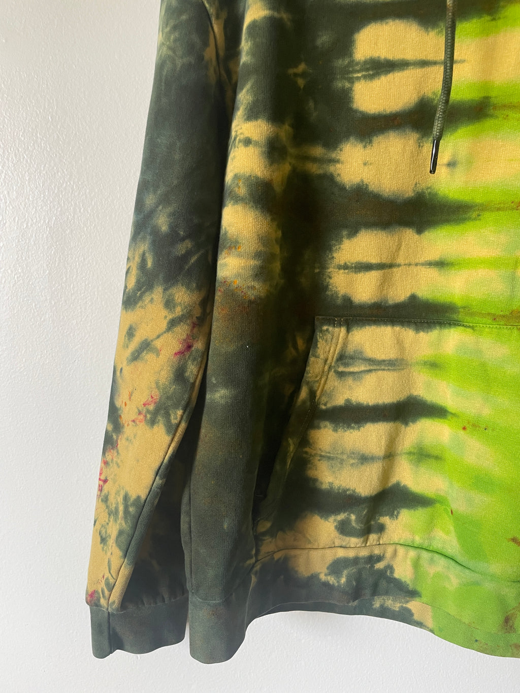 Large Men's Saguaro Cactus Handmade Tie Dye Hoodie | One-Of-a-Kind Upcycled Yellow and Green Long Sleeve Sweatshirt