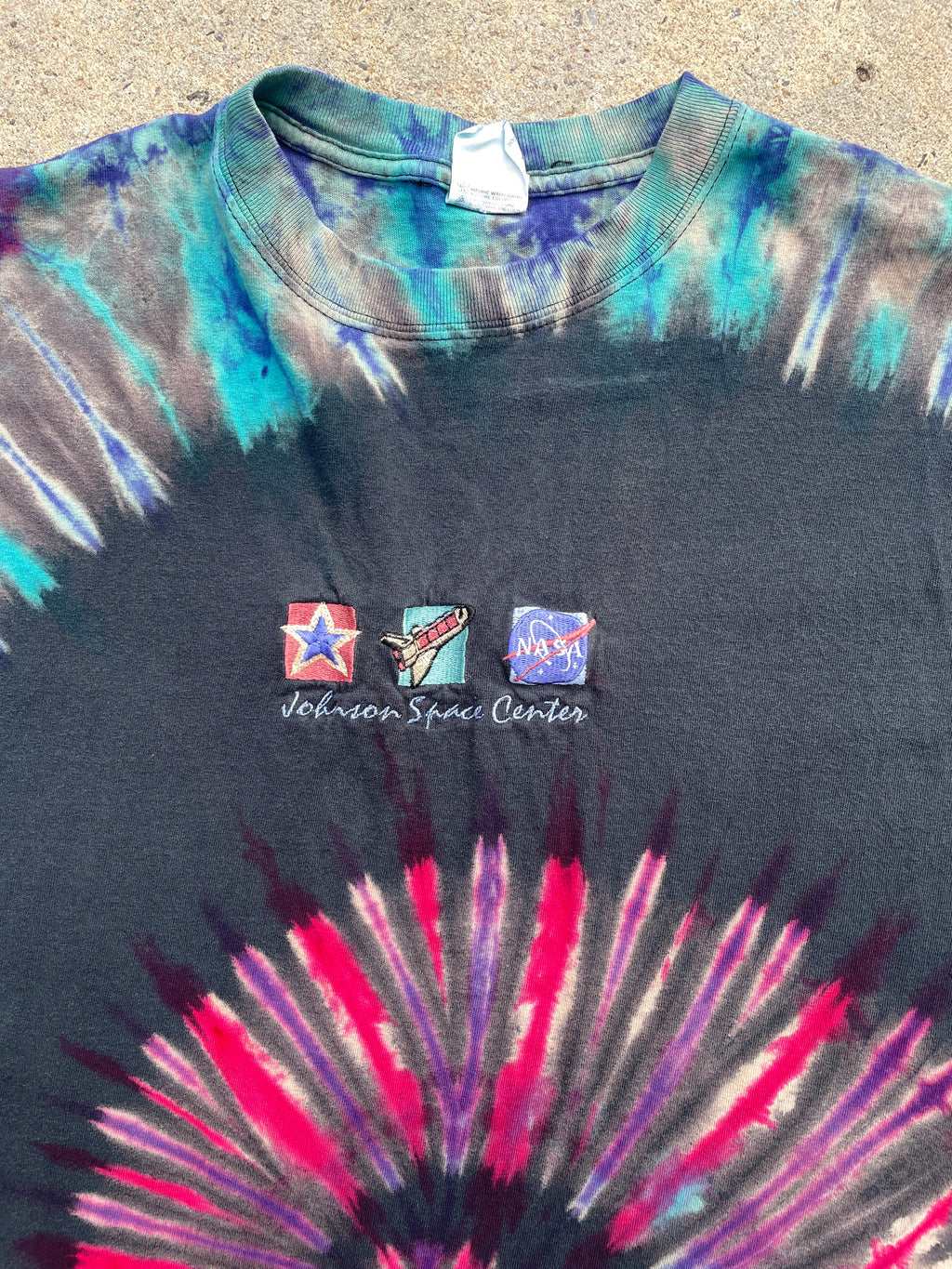 NASA Johnson Space. Center Black, Red, and Blue Short Sleeve Tie Dye T-Shirt | Men's Large