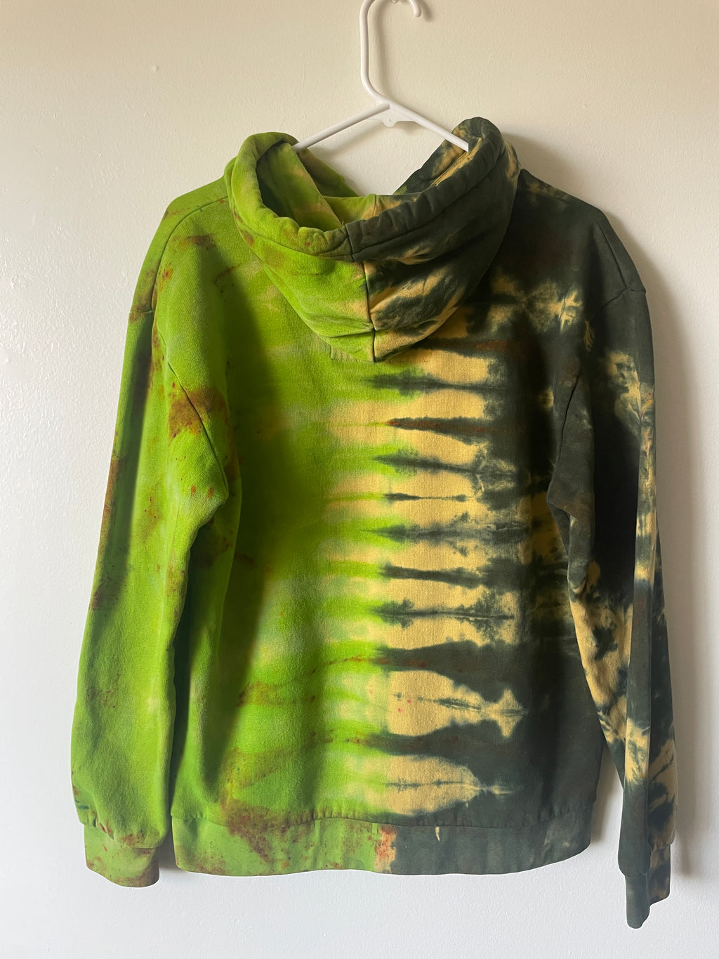 Large Men's Saguaro Cactus Handmade Tie Dye Hoodie | One-Of-a-Kind Upcycled Yellow and Green Long Sleeve Sweatshirt