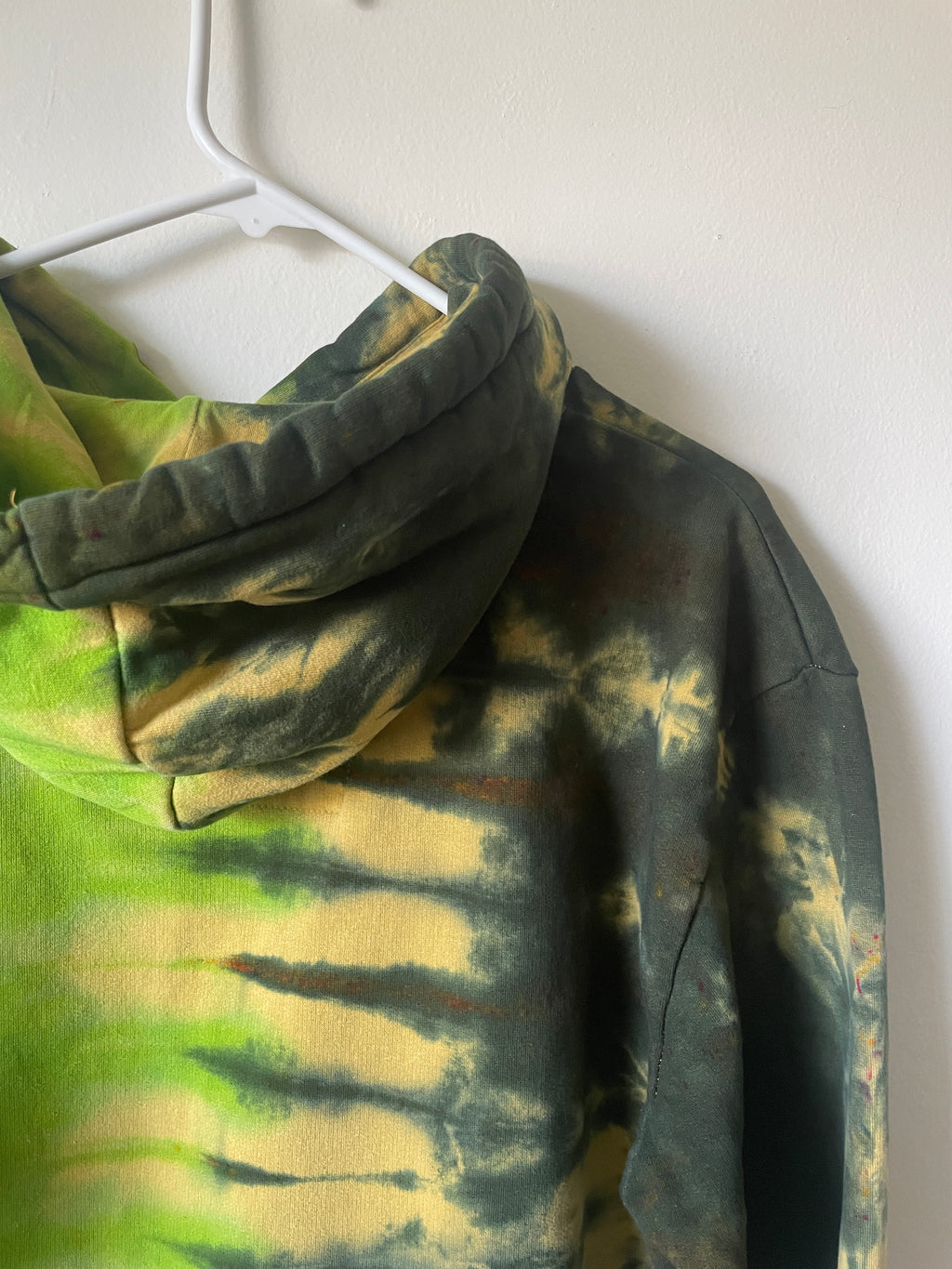 Large Men's Saguaro Cactus Handmade Tie Dye Hoodie | One-Of-a-Kind Upcycled Yellow and Green Long Sleeve Sweatshirt