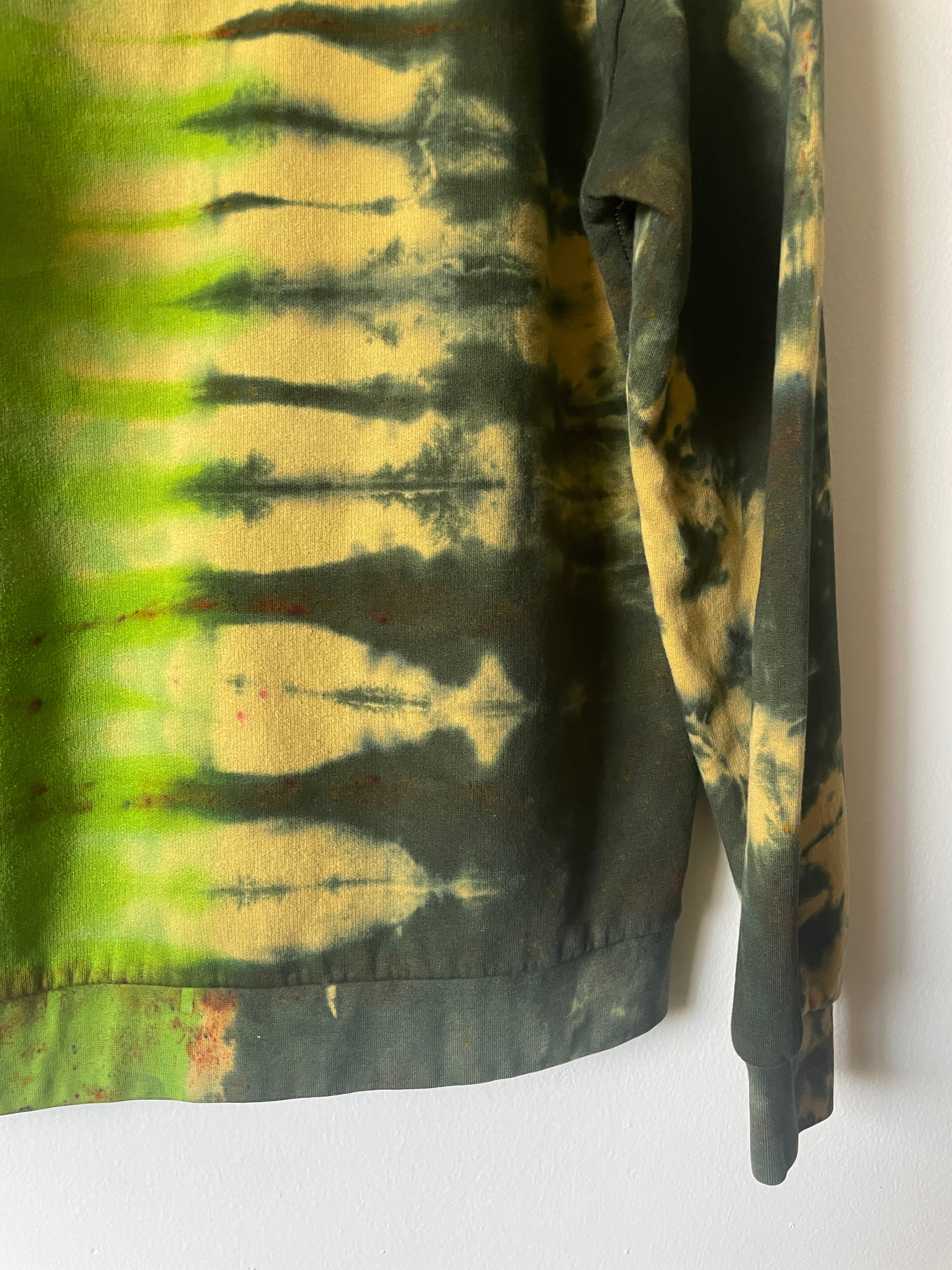 Large Men's Saguaro Cactus Handmade Tie Dye Hoodie | One-Of-a-Kind Upcycled Yellow and Green Long Sleeve Sweatshirt