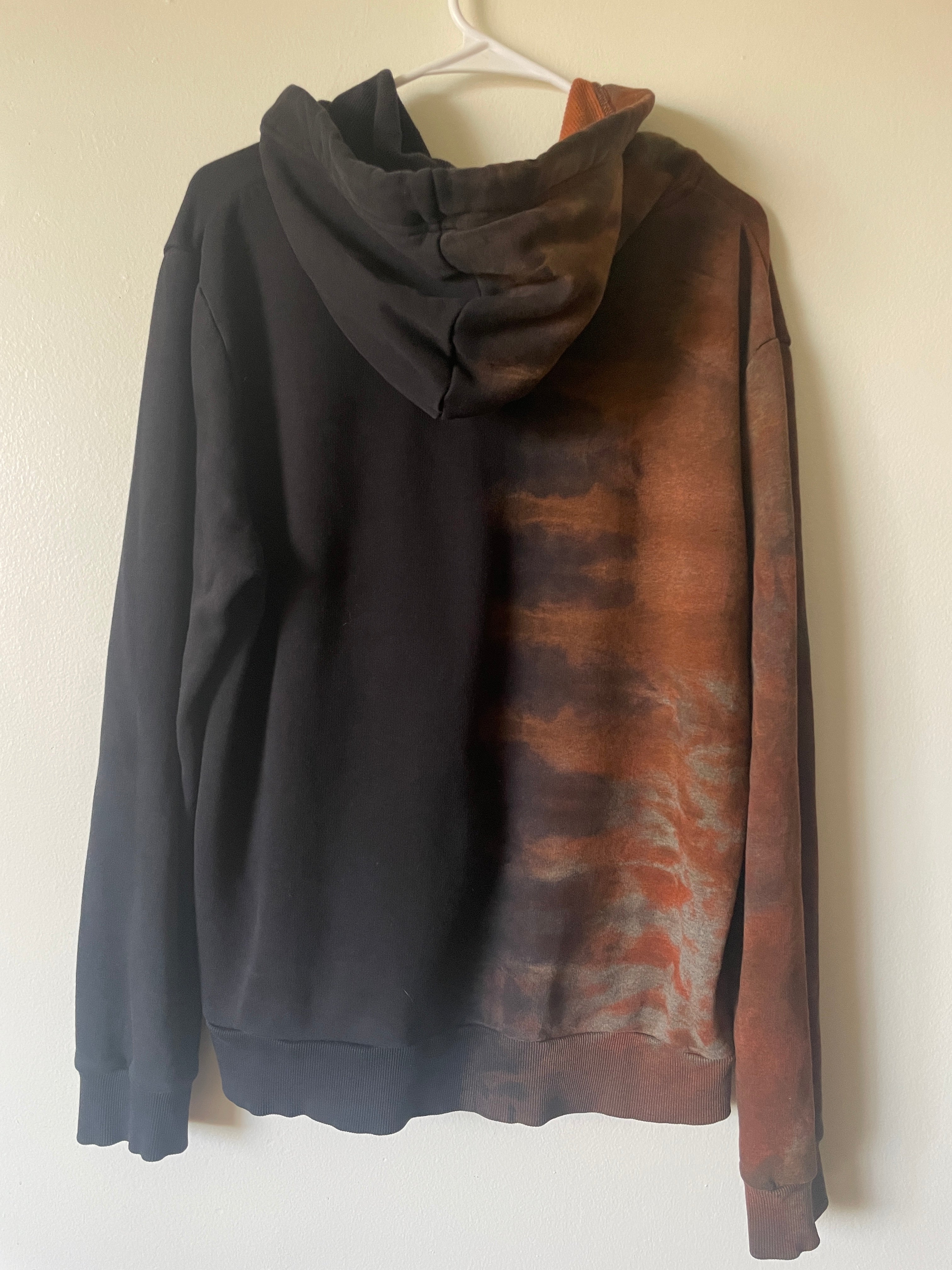 XL Men's Saguaro Cactus Handmade Reverse Tie Dye Full-Zip Hoodie | One-Of-a-Kind Upcycled Black and Brown Long Sleeve Sweatshirt