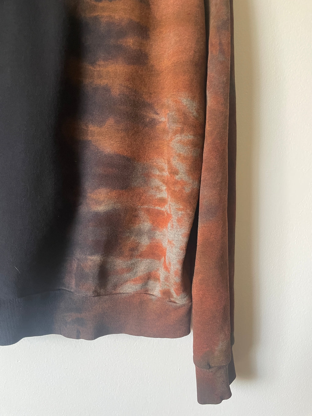 XL Men's Saguaro Cactus Handmade Reverse Tie Dye Full-Zip Hoodie | One-Of-a-Kind Upcycled Black and Brown Long Sleeve Sweatshirt