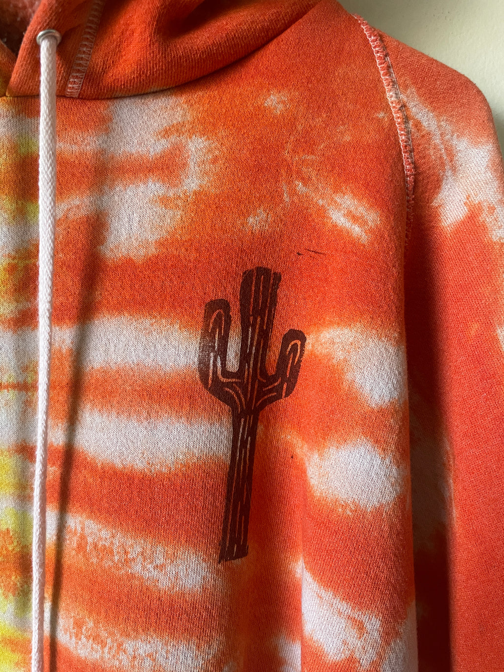 L/XL Men's Saguaro Cactus Handmade Tie Dye Hoodie | One-Of-a-Kind Upcycled Yellow and Orange Long Sleeve Sweatshirt