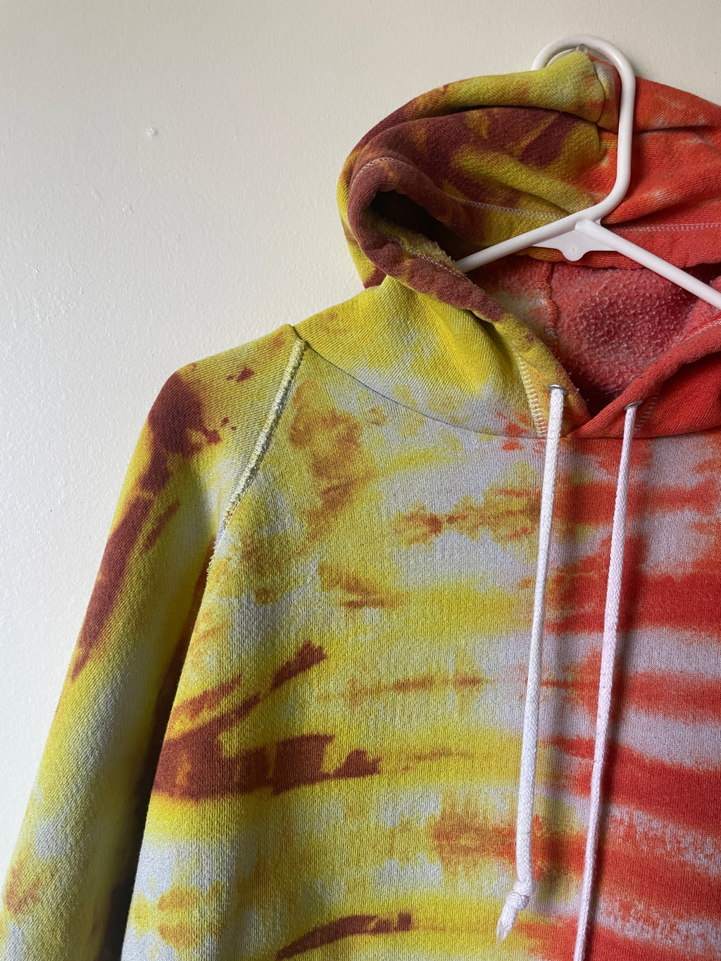 L/XL Men's Saguaro Cactus Handmade Tie Dye Hoodie | One-Of-a-Kind Upcycled Yellow and Orange Long Sleeve Sweatshirt