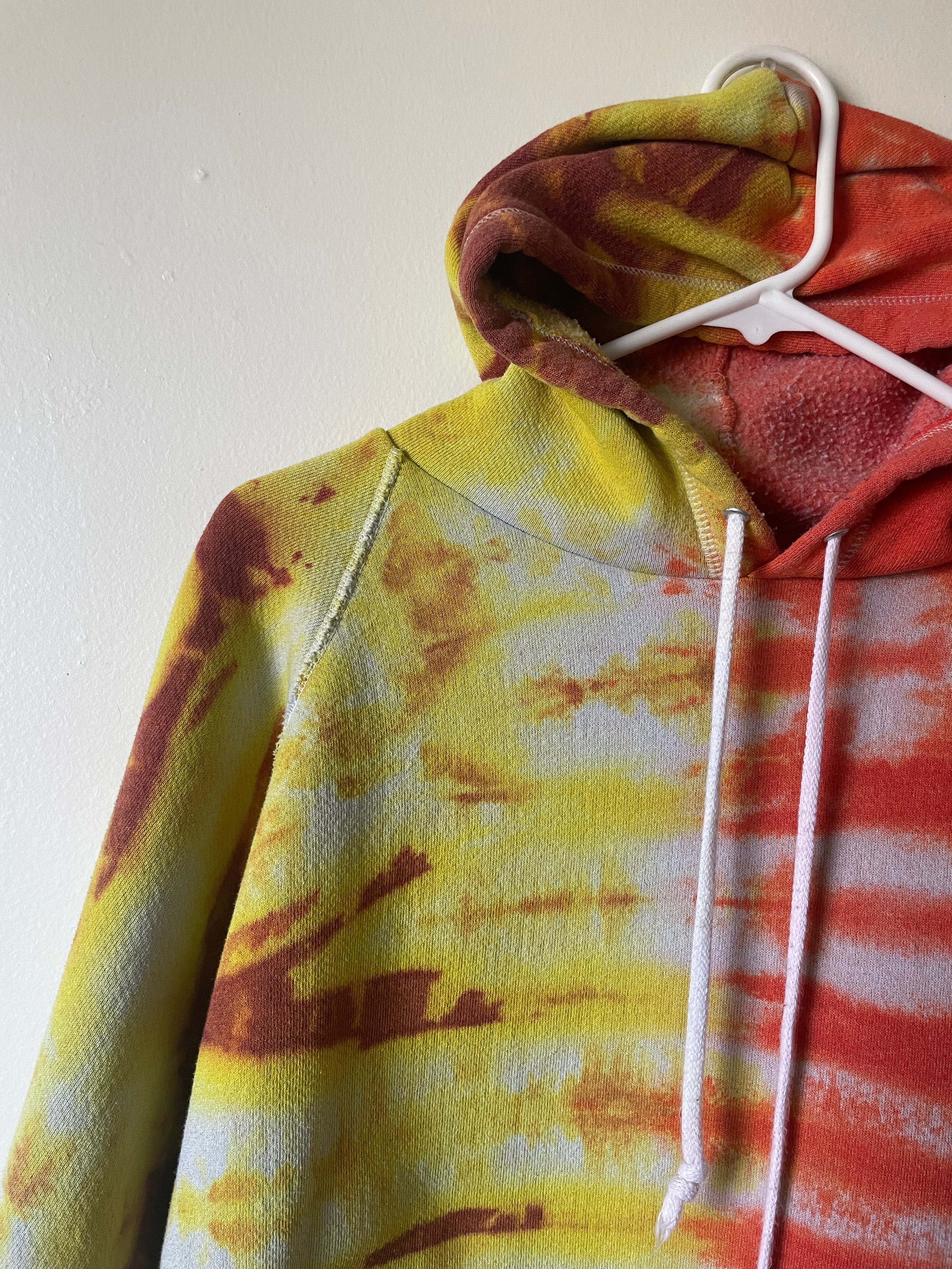 L/XL Men's Saguaro Cactus Handmade Tie Dye Hoodie | One-Of-a-Kind Upcycled Yellow and Orange Long Sleeve Sweatshirt
