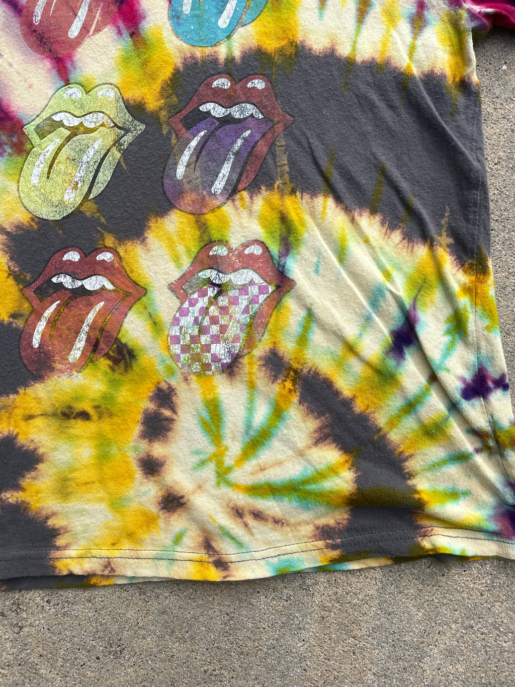 The Rolling Stones Hot Lips Rainbow Spiral Short Sleeve Tie Dye T-Shirt | Women's Large