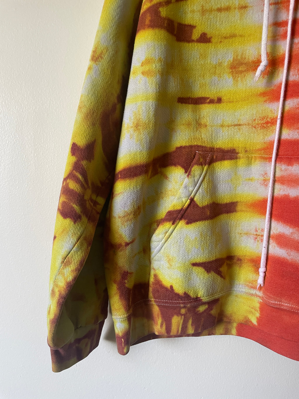 L/XL Men's Saguaro Cactus Handmade Tie Dye Hoodie | One-Of-a-Kind Upcycled Yellow and Orange Long Sleeve Sweatshirt
