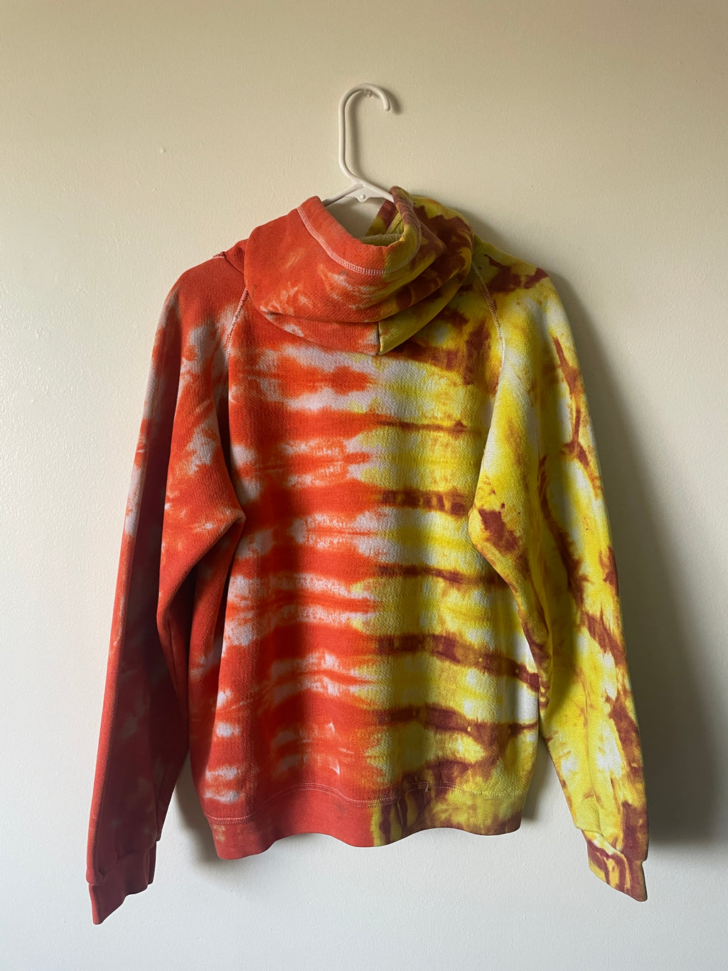 L/XL Men's Saguaro Cactus Handmade Tie Dye Hoodie | One-Of-a-Kind Upcycled Yellow and Orange Long Sleeve Sweatshirt