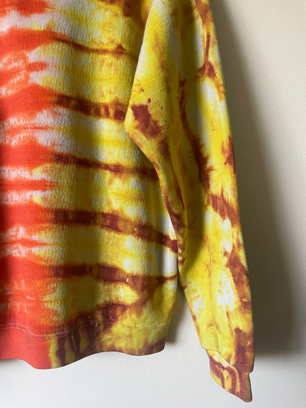 L/XL Men's Saguaro Cactus Handmade Tie Dye Hoodie | One-Of-a-Kind Upcycled Yellow and Orange Long Sleeve Sweatshirt