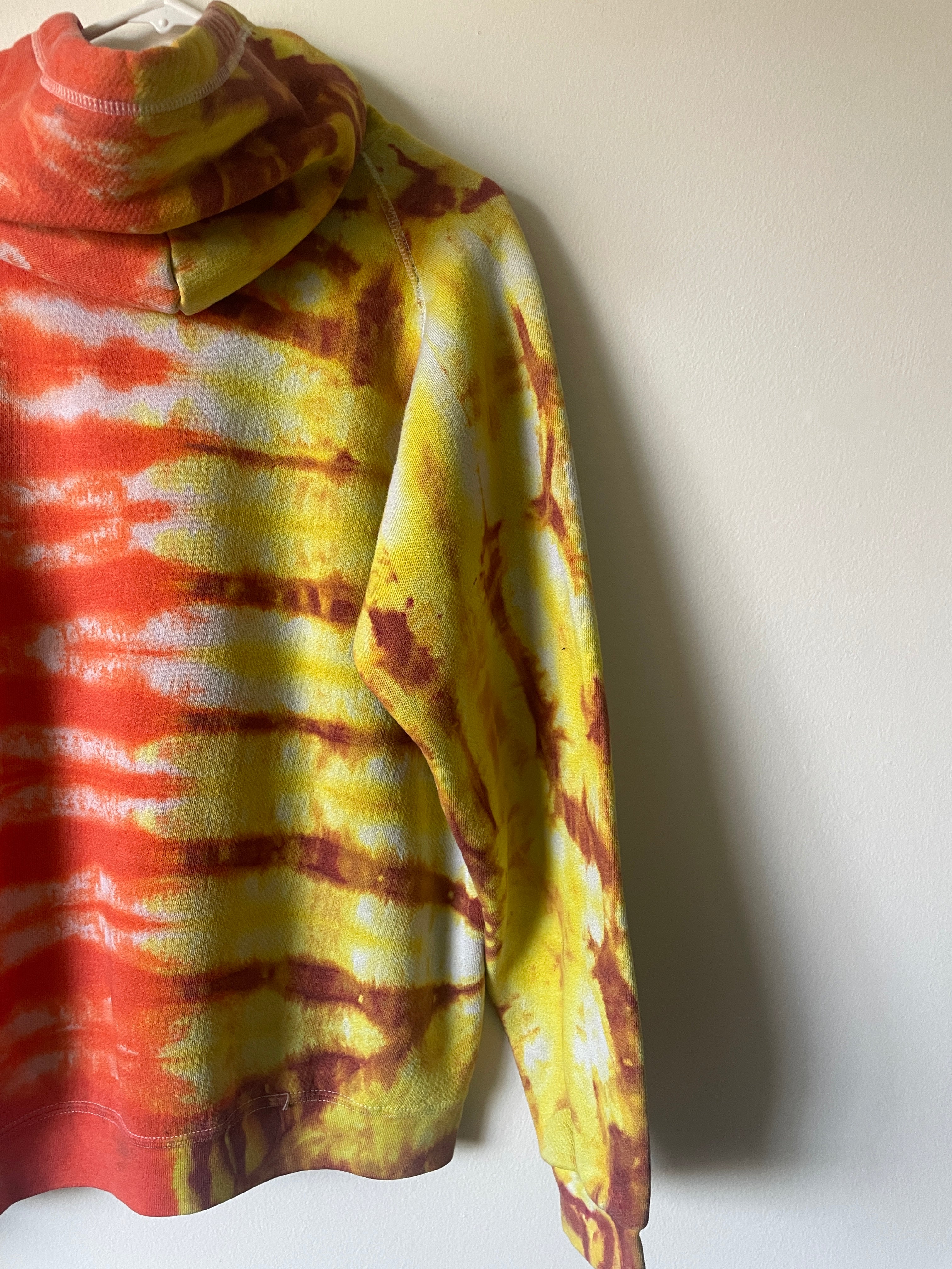 L/XL Men's Saguaro Cactus Handmade Tie Dye Hoodie | One-Of-a-Kind Upcycled Yellow and Orange Long Sleeve Sweatshirt