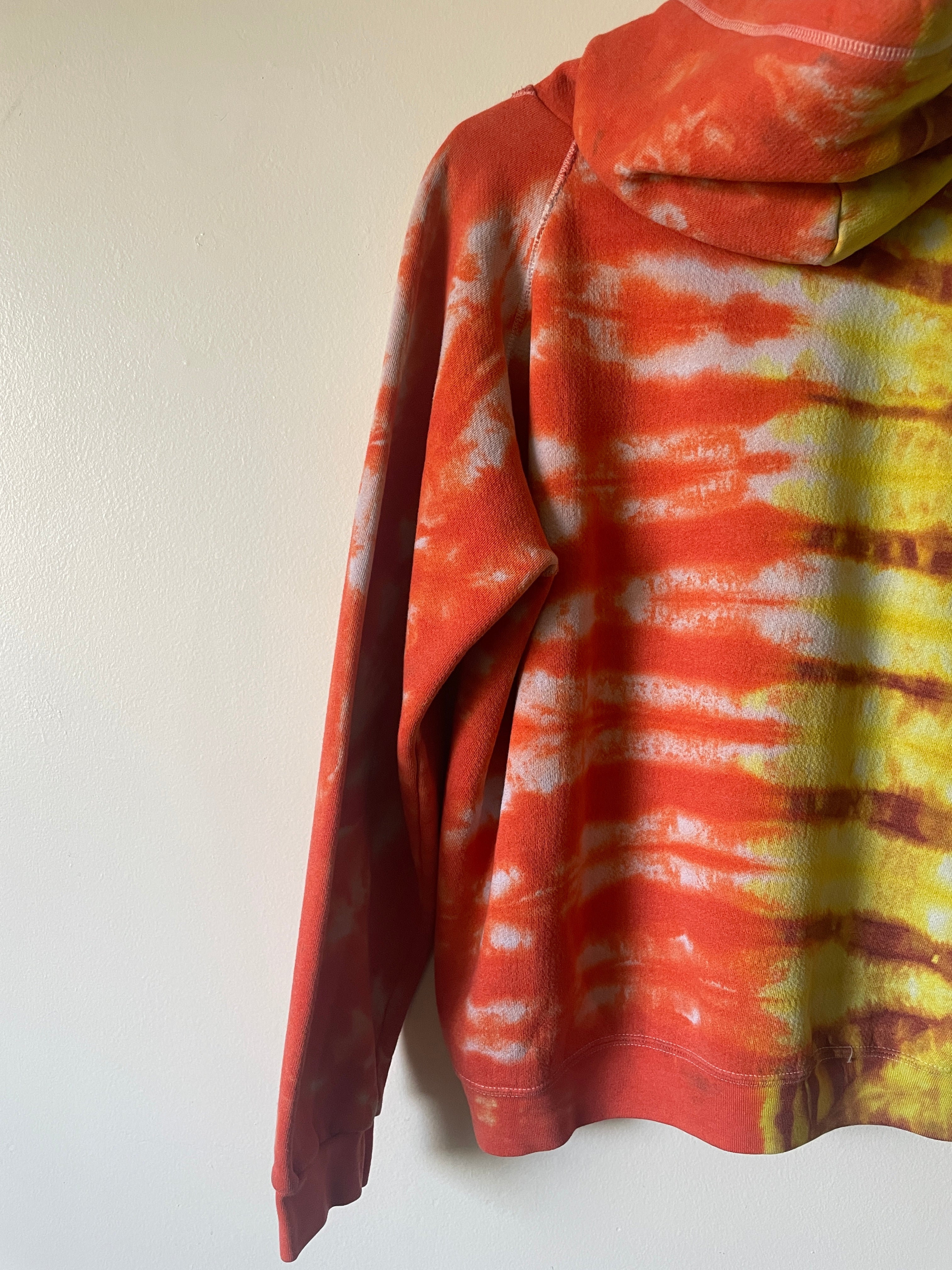L/XL Men's Saguaro Cactus Handmade Tie Dye Hoodie | One-Of-a-Kind Upcycled Yellow and Orange Long Sleeve Sweatshirt