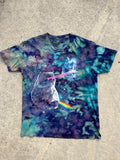 Rainbow Cat Laser Beam Blue and Purple Short Sleeve Galaxy Tie Dye T-Shirt | Men's Large