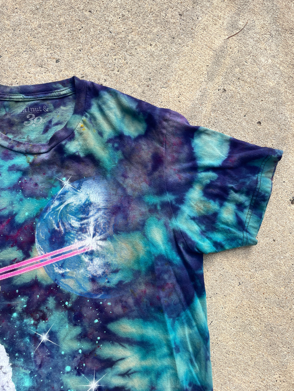 Rainbow Cat Laser Beam Blue and Purple Short Sleeve Galaxy Tie Dye T-Shirt | Men's Large