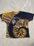 The Duel: Hamilton & Purr Black and Yellow Spiral Short Sleeve Bleached Dye T-Shirt | Men's XL Cat Pun Shirt