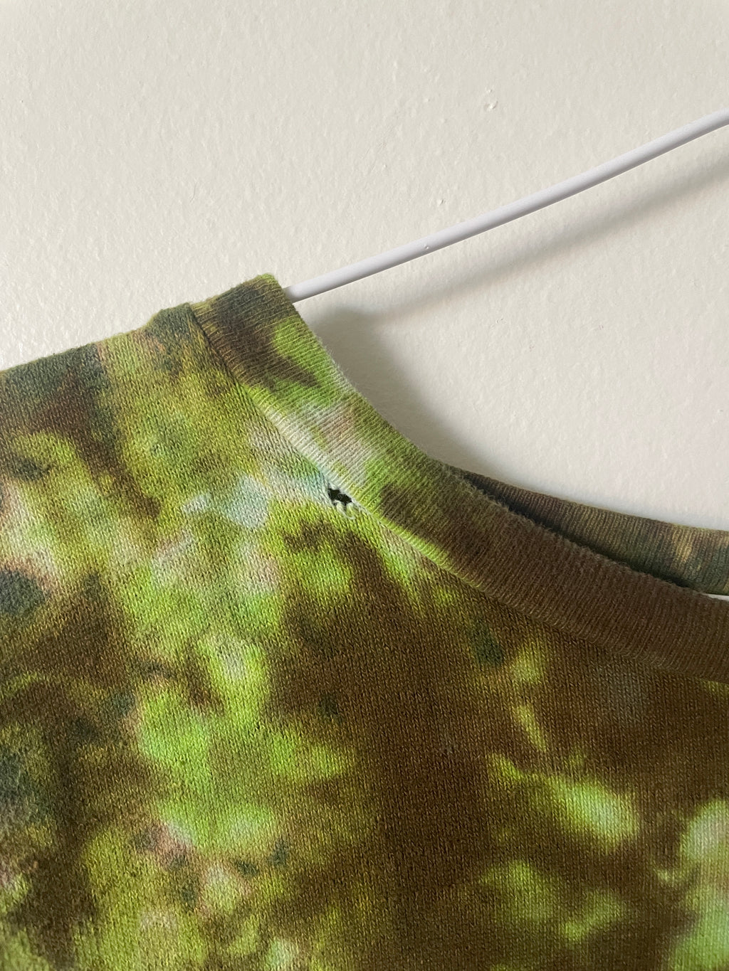 XL Men's Delicate Arch Handmade Reverse Tie Dye T-Shirt | One-Of-a-Kind Upcycled Green and Brown Long Sleeve Shirt