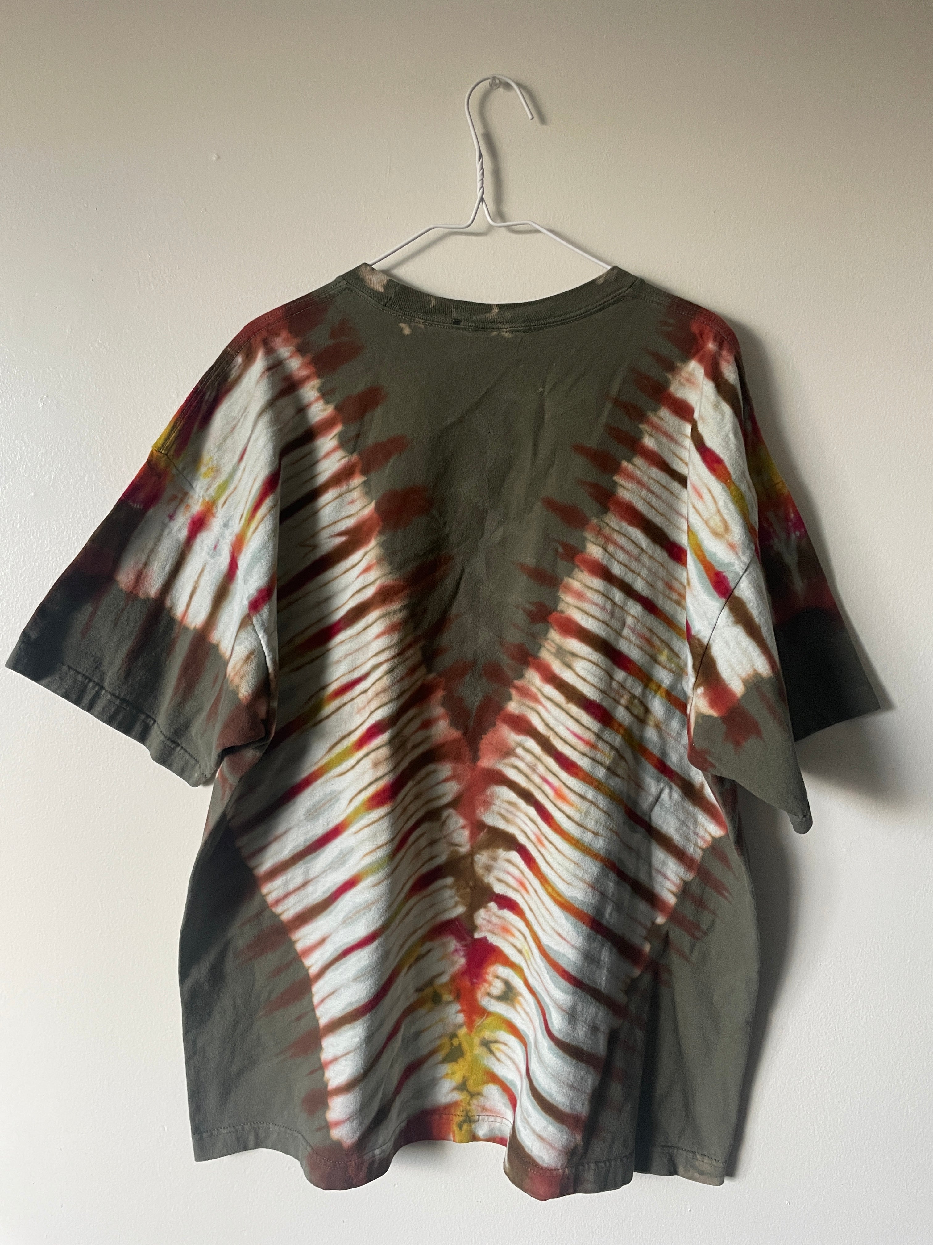 2/3XL Men's Saguaro Cactus Handmade Reverse Tie Dye T-Shirt | One-Of-a-Kind Upcycled Brown and Orange Short Sleeve Shirt