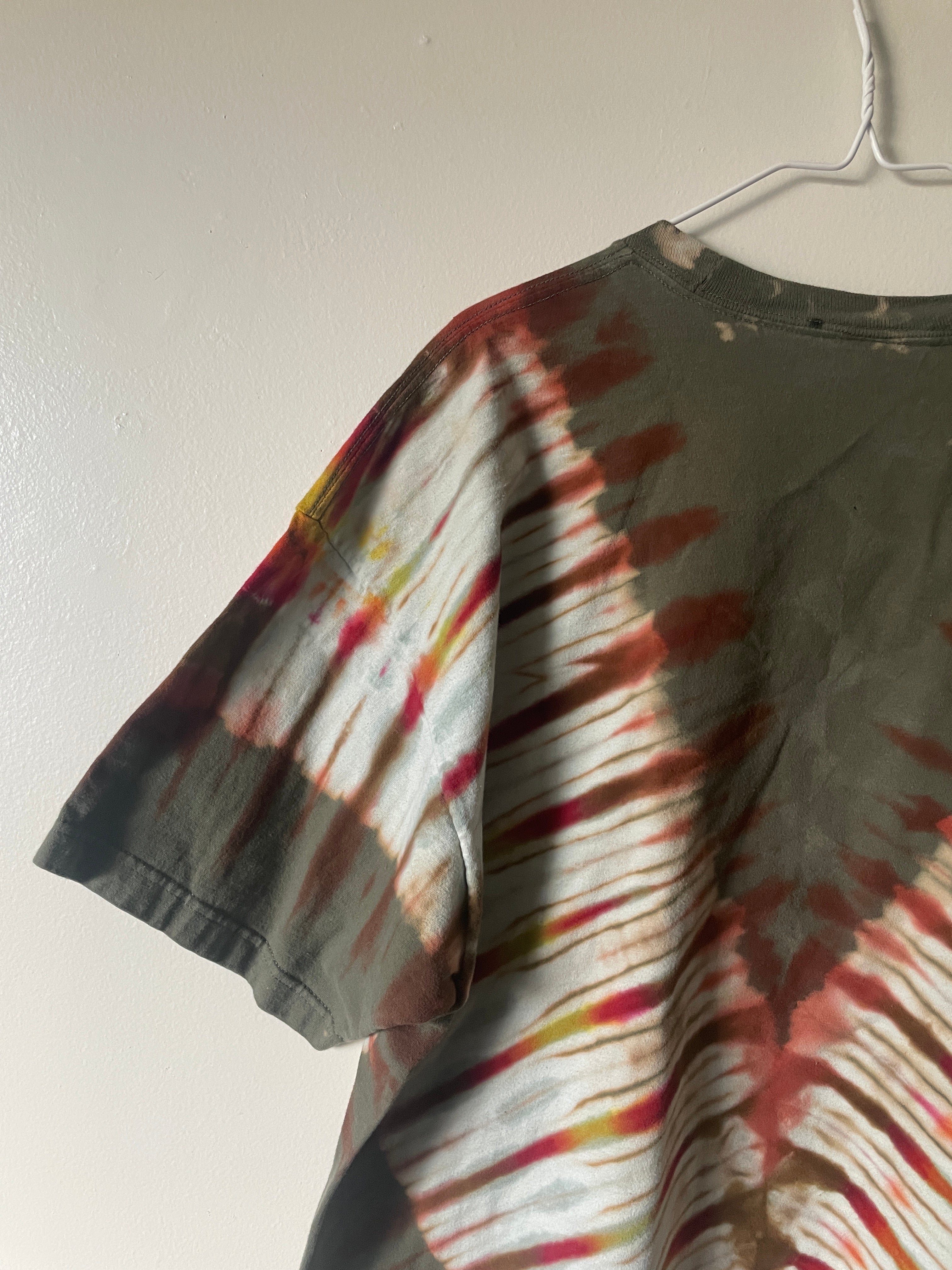 2/3XL Men's Saguaro Cactus Handmade Reverse Tie Dye T-Shirt | One-Of-a-Kind Upcycled Brown and Orange Short Sleeve Shirt