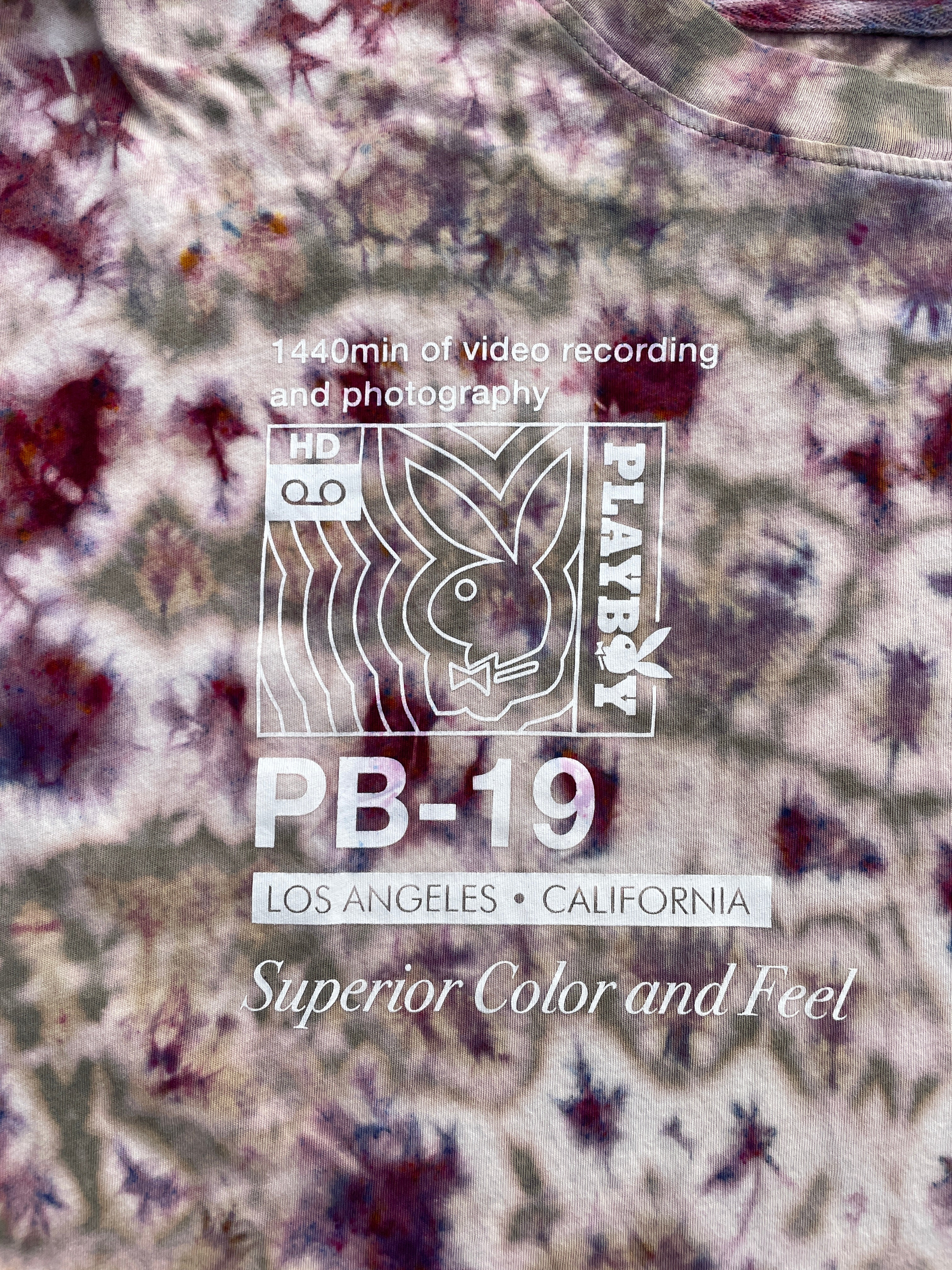 Playboy X PacSun Tan and Pink Long Sleeve Bleach Dyed T-Shirt | Men's XL