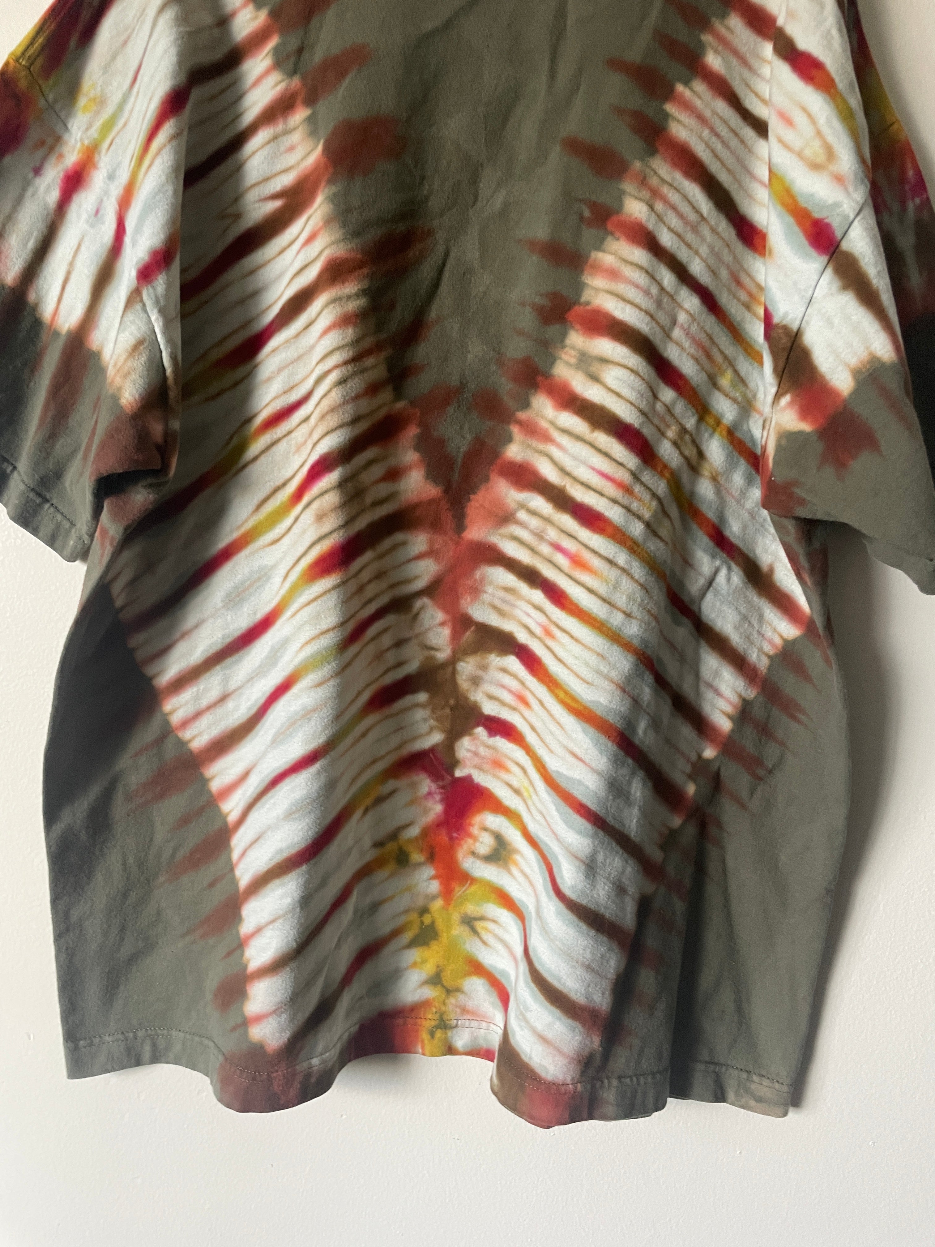 2/3XL Men's Saguaro Cactus Handmade Reverse Tie Dye T-Shirt | One-Of-a-Kind Upcycled Brown and Orange Short Sleeve Shirt