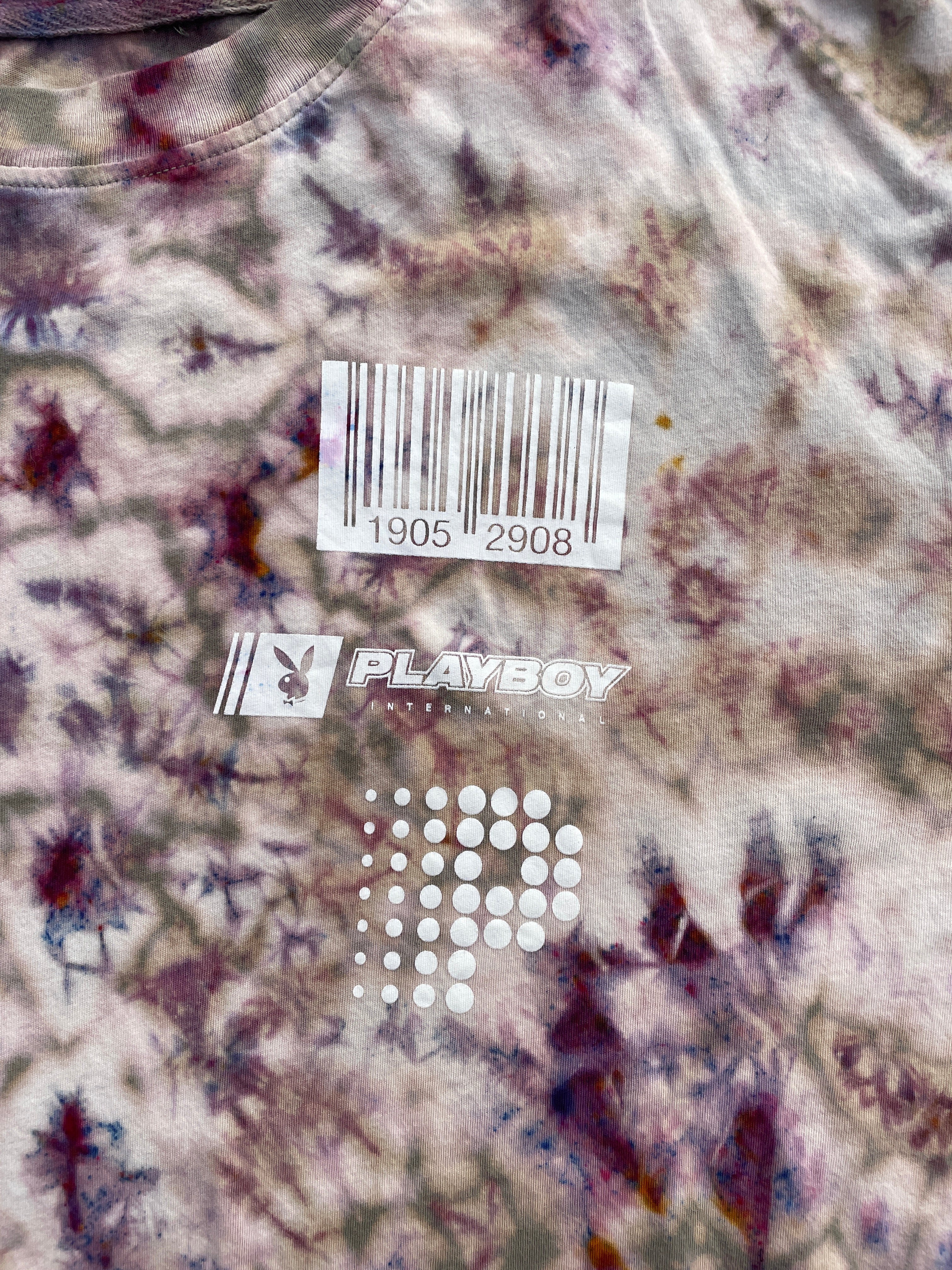 Playboy X PacSun Tan and Pink Long Sleeve Bleach Dyed T-Shirt | Men's XL