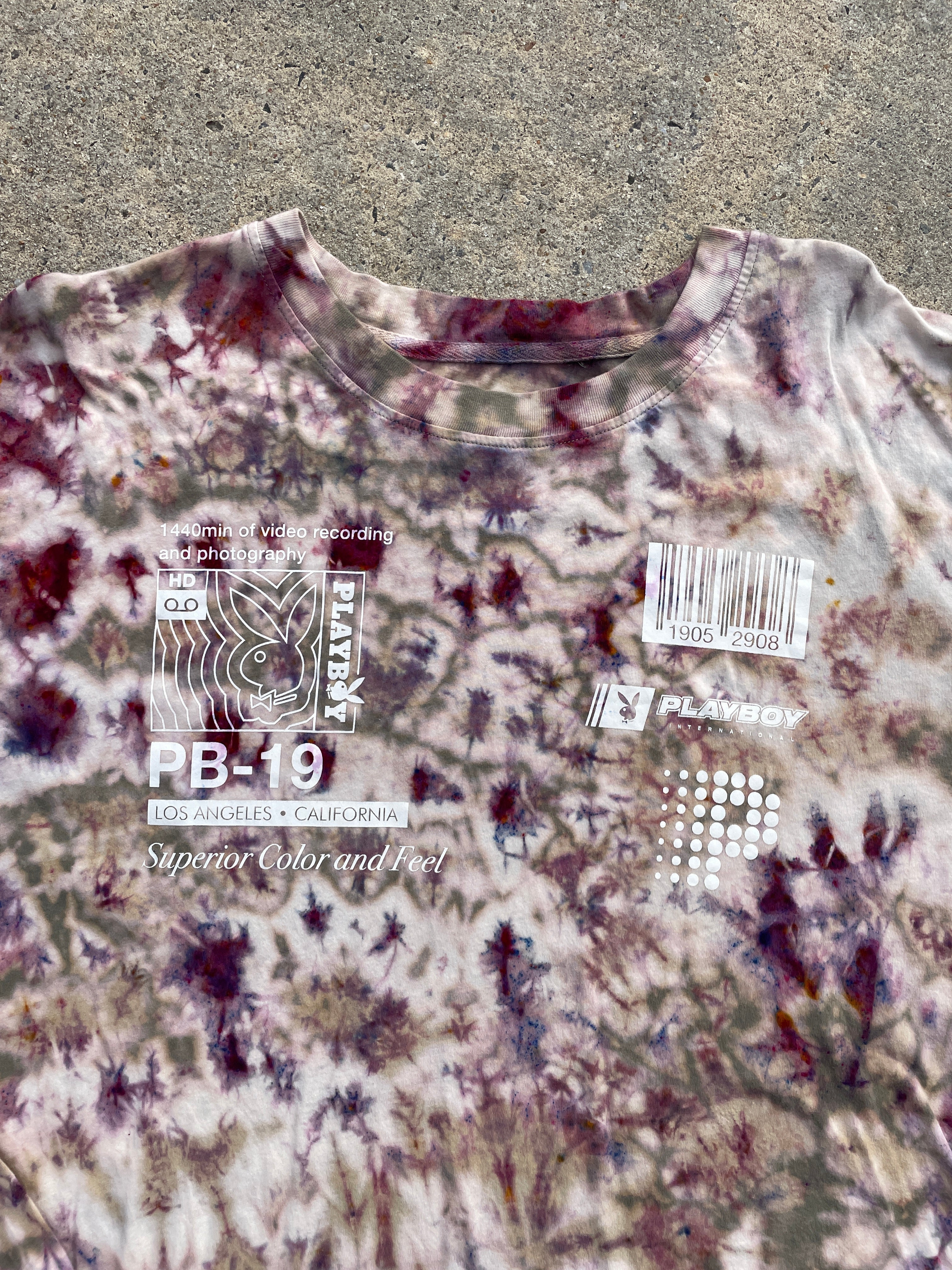 Playboy X PacSun Tan and Pink Long Sleeve Bleach Dyed T-Shirt | Men's XL