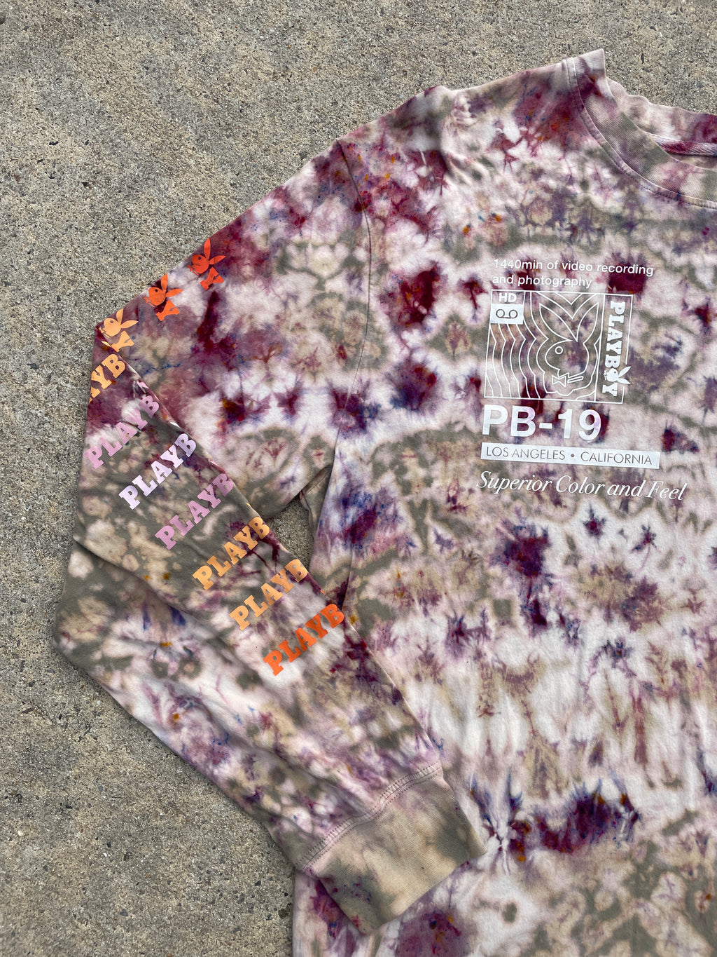 Playboy X PacSun Tan and Pink Long Sleeve Bleach Dyed T-Shirt | Men's XL